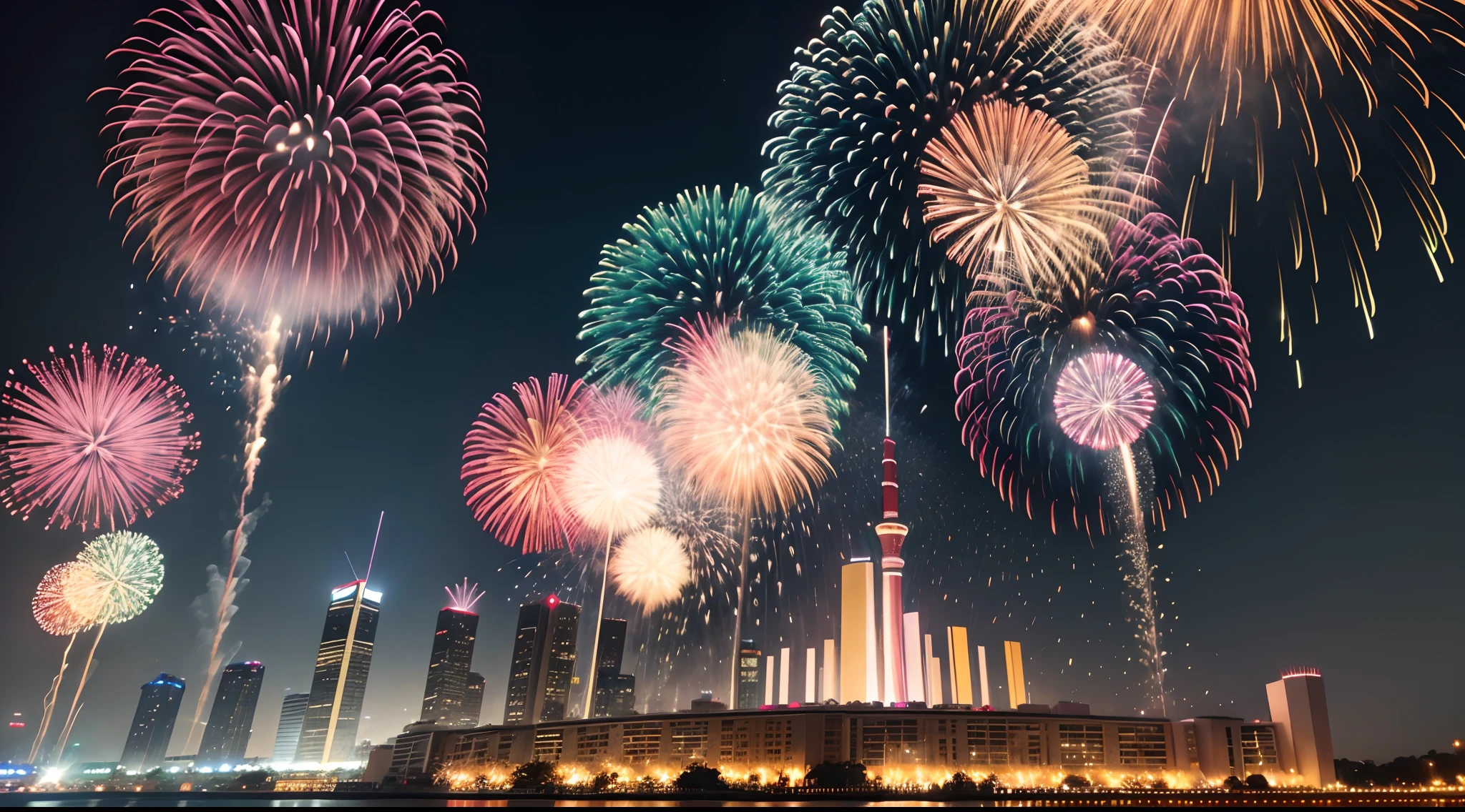 Celebrate National Day,Lights of all homes,Fireworks dazzling