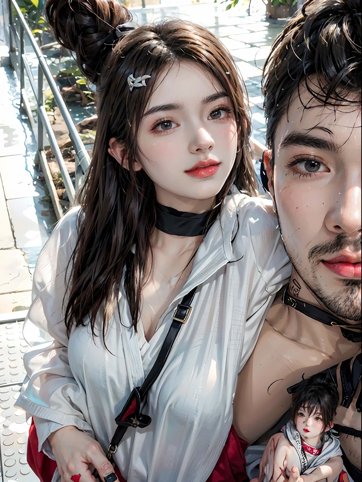 Two cute couples enjoying the life having a smooth skin lovely women and muscular men realisctic character 3d rendering Japanese anime style love bird full hd resolution 8k ultra HD 1080 quality