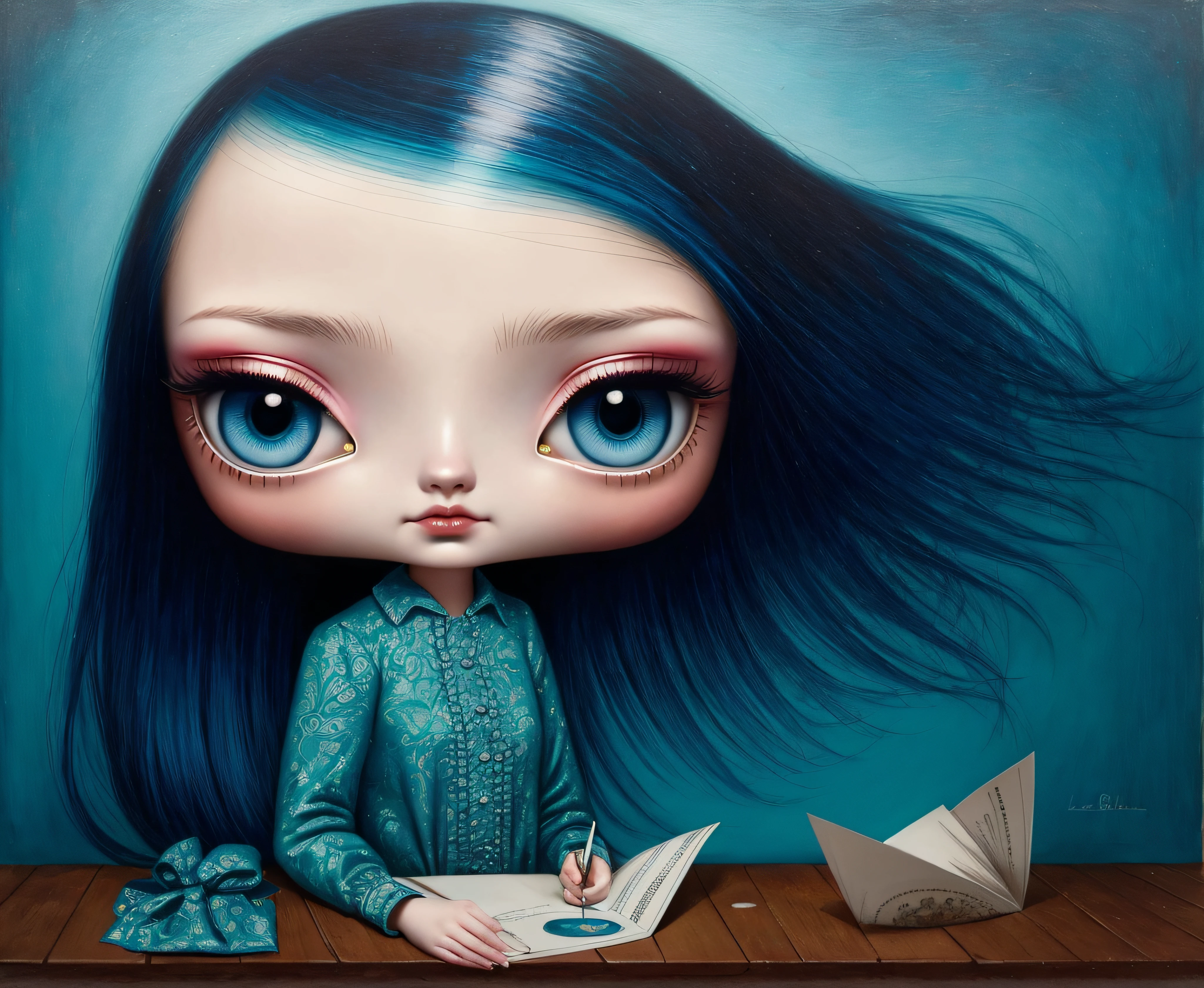 Painting of a girl with a paper jar in her hands, benjamin lacombe, Surrealismo pop lowbrow, Estilo Mark Ryden, inspirado por Mark Ryden, Surrealismo pop Lowbrow Art Style, Surrealismo pop, Arte de Jana Brike, Mark Ryden muy detallado, Mark Ryden en el estilo de, Pop - Surrealismo, Arte ilustrativo, Estilo de Mark Ryden