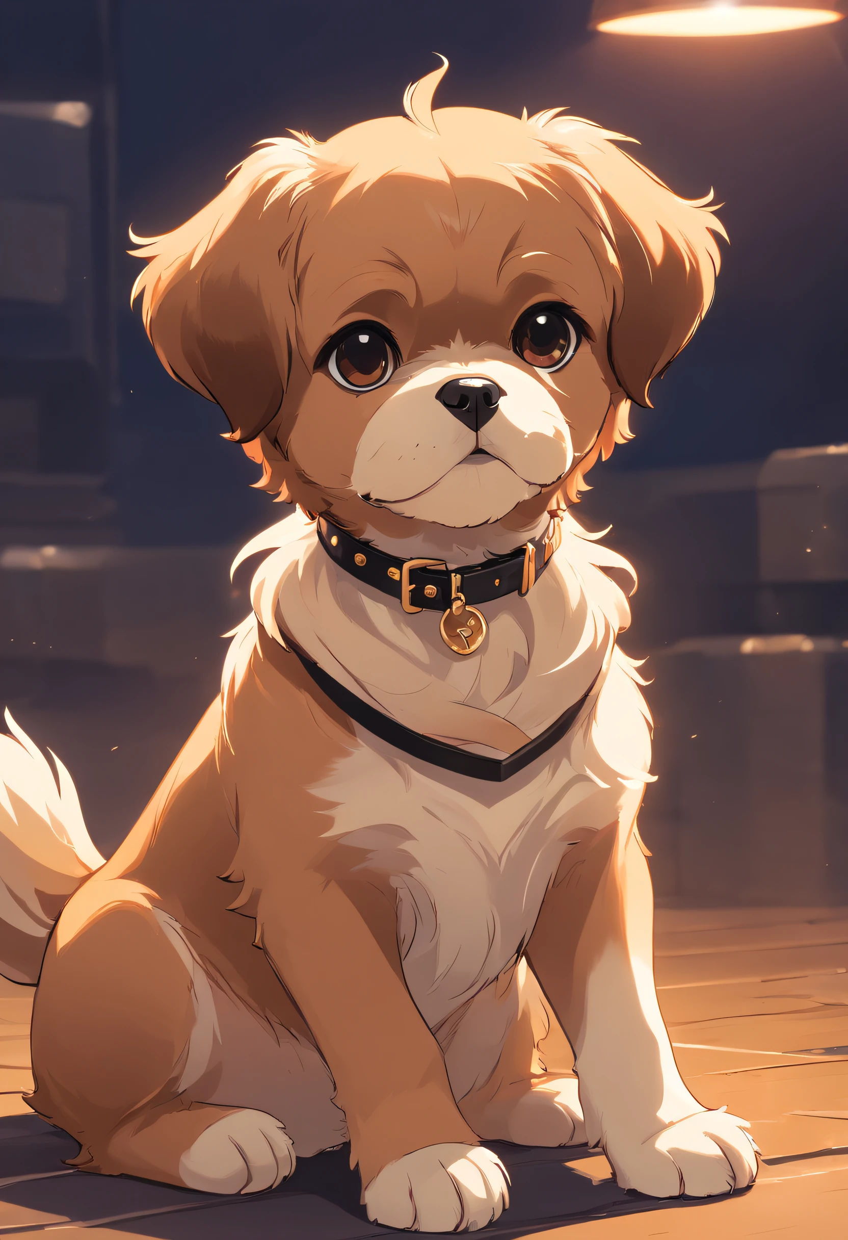 collar with bones on the neck,, Shih Tzu Caramel Puppy Dog Sausage, vector, vector illustrations, Dark brown, Background Claro