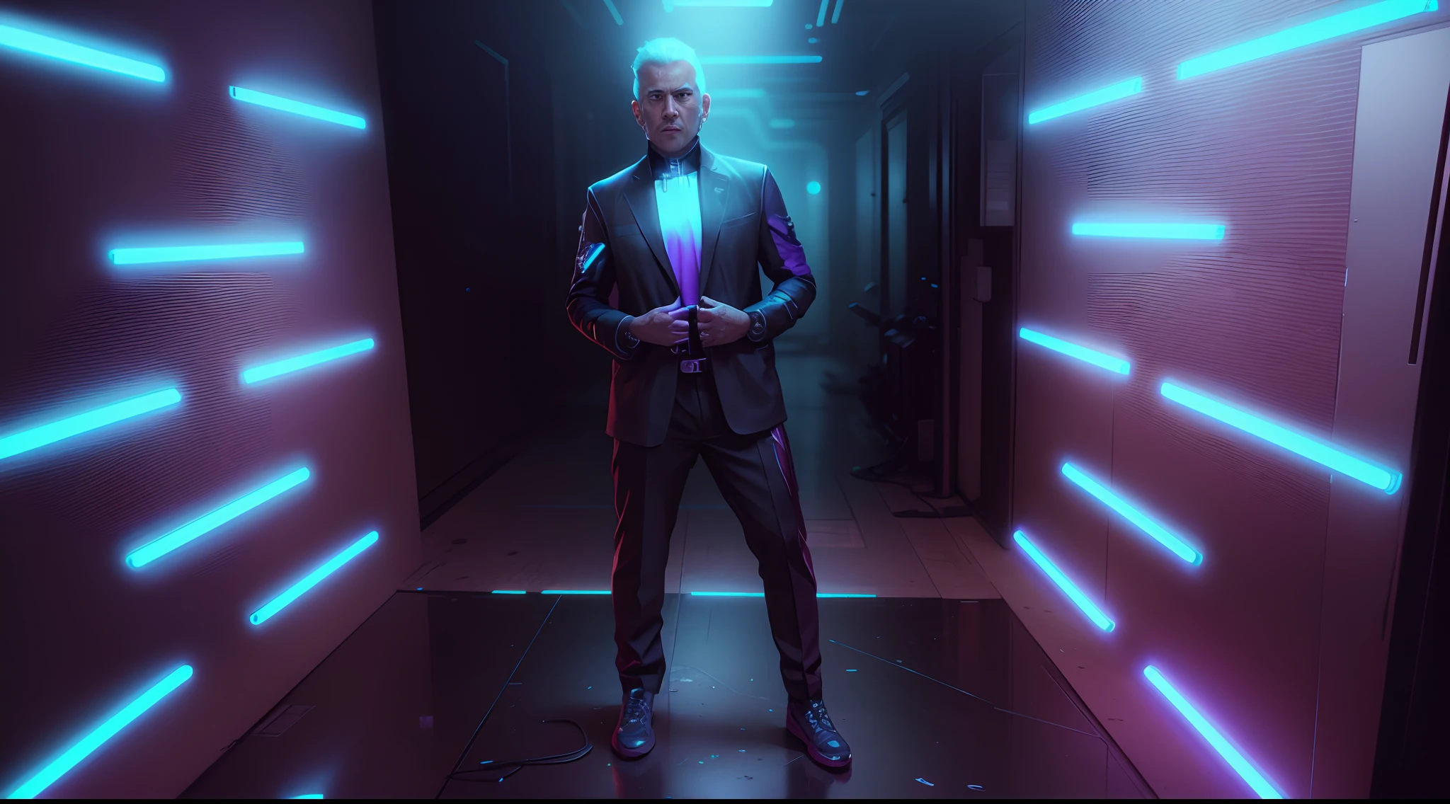 Change the background to cyberpunk. Keep the person realistic and develop an awesome looking hyper realistic avatar