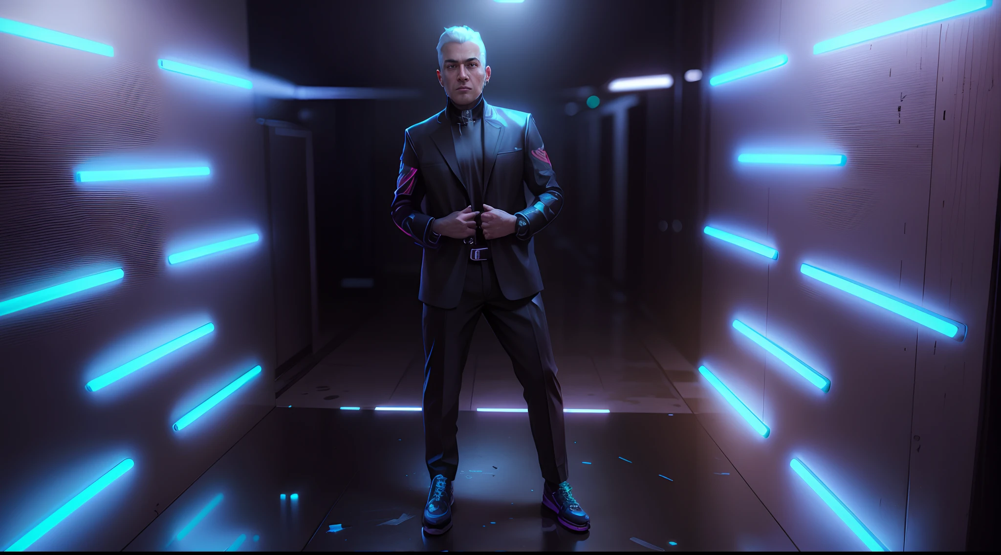 Change the background to cyberpunk. Keep the person realistic and develop an awesome looking hyper realistic avatar
