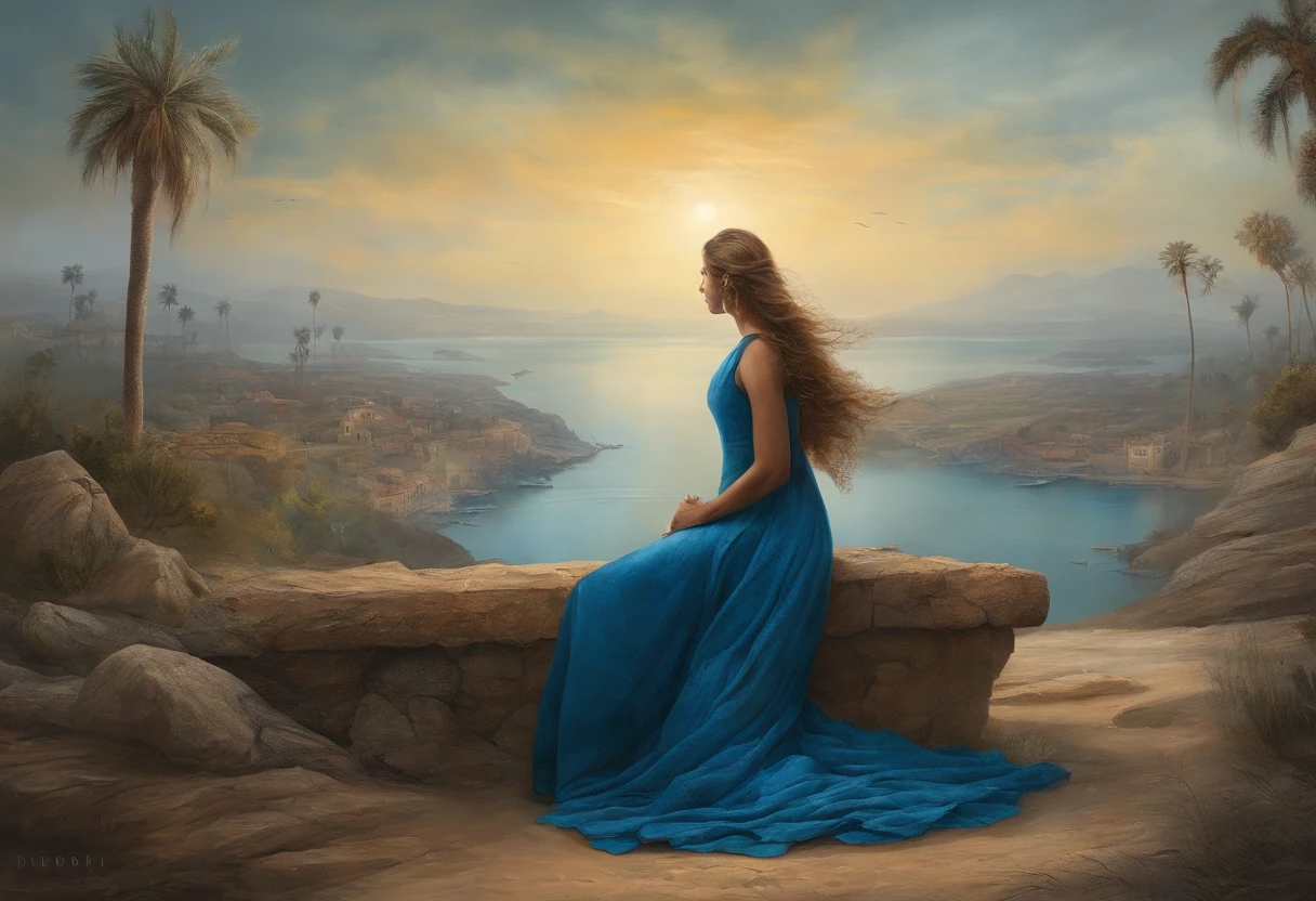 mulher madura se afastando de um homem, olhando para baixo com tristeza, The woman is wearing a beautiful blue dress,The man is right next to her, The landscape is urban and super detailed, pessoas ultra realistas, tudo bem detalhado e lindo, ultra qualidade. Directed by: Adam Marczyński, Directed by: Alexandre Kucharsky, Directed by: Gavin Nolan, Surrealismo 8K, Directed by: Jason Felix, Yuri Shwedoff e Tom Bagshaw, arte ilustrativa, Estilo Erik Johansson