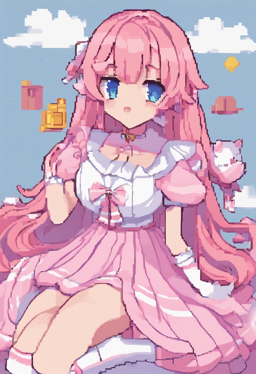Beautiful illustration、top-quality、 s、Bedroom、A pink-haired、length hair、(((Pink pleated skirt)))、(((pink sailor suit)))、shortsleeves、Colossal tits、a navel、Flipping up the skirt with your hands、Show white panties、Pull up your skirt and show your panties、bare-legged、blue eyess、on the beds、lovely thighs、glowing thigh