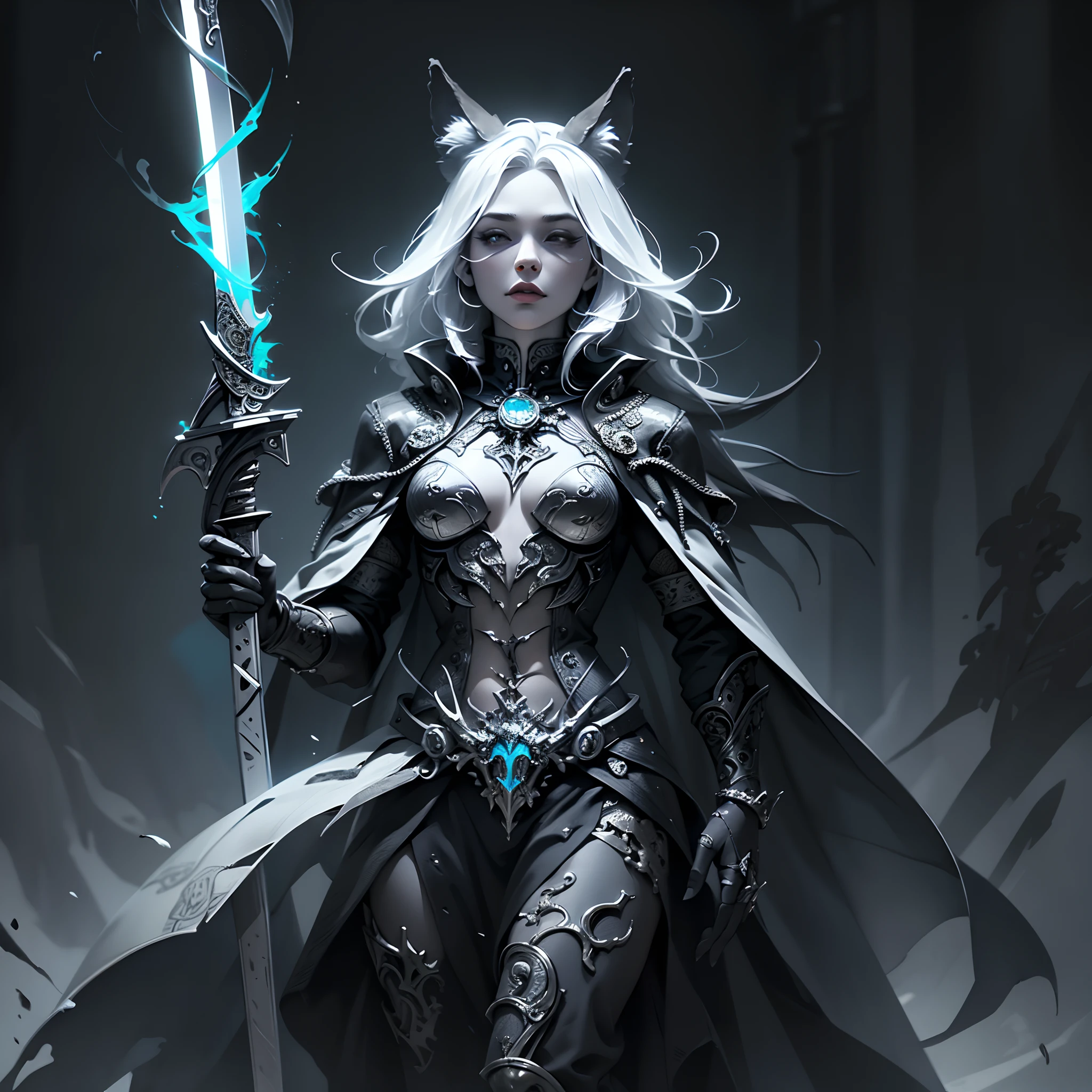 （Hoang Lap，hight resolution，hyper-detalied），subject "Black Soul"，Off-white，big sword，Cape with fur trim，coyote，Background of details，Bone Fire，North Valley，Iritill，Cold Moon，The Rule of Thirds – No Watermark，frontier，diablo 4 style，intricately-detailed，Aura of Evil，diablo color theme，（official arts，Beauty and Aesthetics：1.2），（Dark art，corrode，s fractal art：1.3），rich colourful，terror，highest detail, (full body view:1.3), (Character reference :1.3),(concept art:1.3)