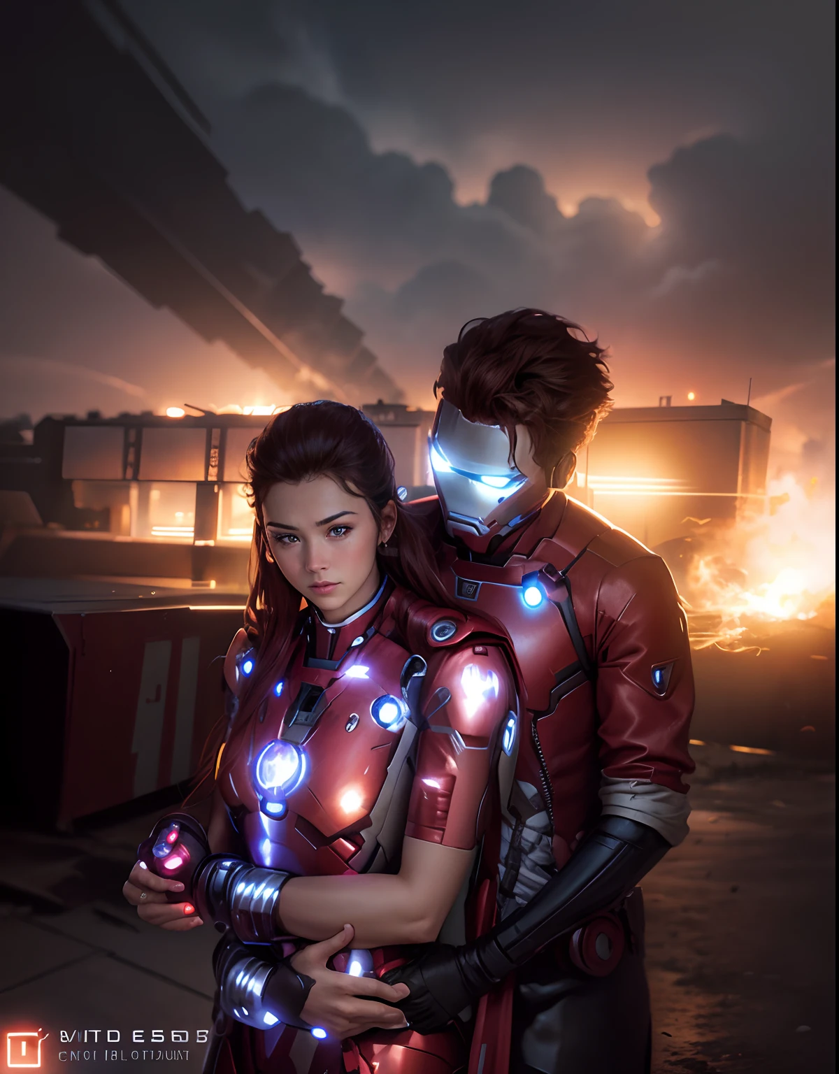 Ironman armed couple with battlefield background cybertouch