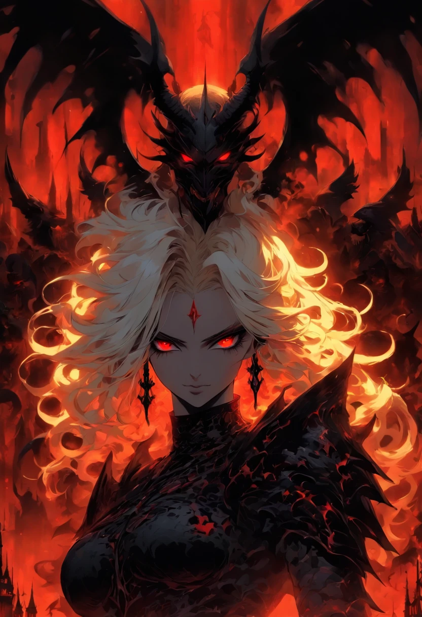 The most beautiful and sexy demon goddess, long white hair, glowing red eyes, wearing detailed black gothic battle armor, black angel wings, tattoos and piercings, gothic castle, perfect masterpiece, high quality, high resolution