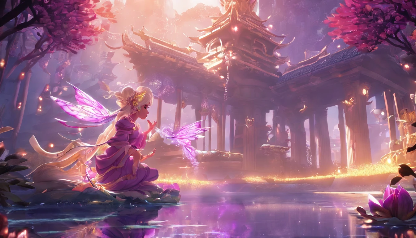 Fantasy Fairy Girl 32K(tmasterpiece,k hd,hyper HD,32K)Long flowing bright purple hair,Autumn Pond,zydink, a color, Fantasy fairy girl(Playful girl), (Silk scarf), Combat posture, looking at the ground, long whitr hair, Floating bright purple, Fire cloud pattern gold tiara, Chinese long-sleeved gold silk garment,Fantasy fairy girl (abstract ink splash:1.2), smoky background,Lotus protector(realisticlying:1.4),Bright purple hair,Smoke on the road,The background is pure, A high resolution, the detail, RAW photogr, Sharp Re, Nikon D850 Film Stock Photo by Jefferies Lee 4 Kodak Portra 400 Camera F1.6 shots, Rich colors, ultra-realistic vivid textures, Dramatic lighting, Unreal Engine Art Station Trend, cinestir 800,Fantasy fairy girl,Mars Mo River alluvial plain East African Rift Valley region,Rock Sugar Onyx Nuclear Power Command Gunboat Platinum Cruiser Tower Snow Red Marble Glow Space Station 1:3 Models,mid day,Cyberpunk art of a,Rembrandt light,Detail portrayal,macro shot,surface reflection,high definition detail,Dingdall effect,Light and shadow intensification,The light shines,particle fx,3D modeling,Surface reflected light,detail-rich,The texture is delicate,Strong visual impact,Hyper-detailing,A high resolution,high saturated,Ray traching,Light and shadow effects,16K smooth,A high resolution