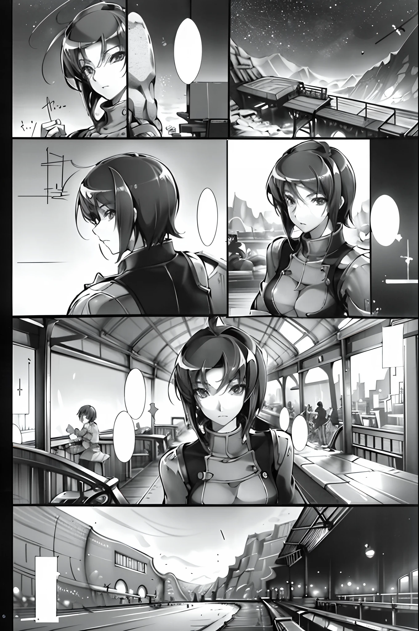 comic strip,Cartoon Split(4 or 5 or 6 tiles),Storyboard,Masterpiece, Anime train passing through bodies of water on tracks, Bright starry sky. Romantic train, Makoto Shinkai's picture, Pisif, concept-art, Lofi art style, Reflection. By Makoto Shinkai, Lofi art, beautiful anime scenes, Anime landscape, Detailed scenery —width 672, in the style of makoto shinkai, Makoto Shinkai's style, Enhanced detail.