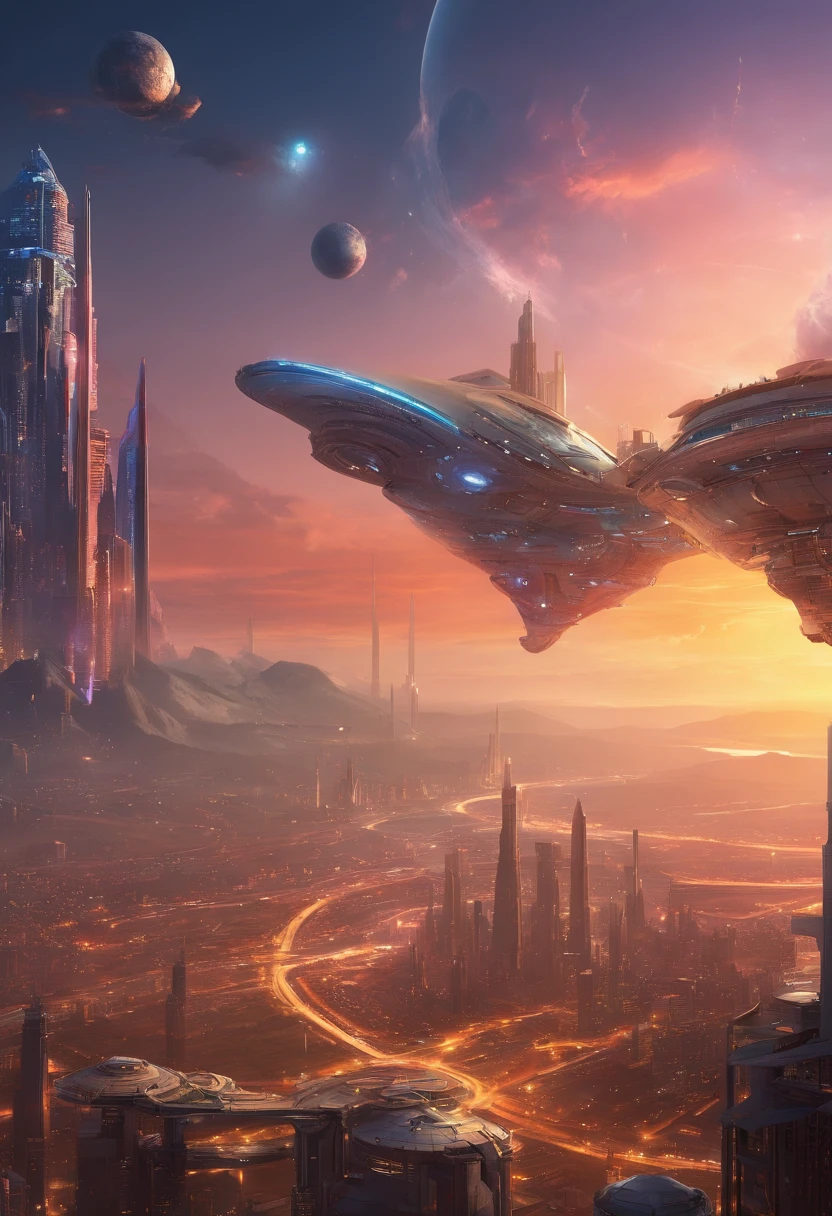 Spaceship flying over city in space station, planets in background, highly Arstation and Beeple, futuristic spaceport, space opera and dystopian style, realistic realistic city in the distance, epic beautiful space sci-fi, photos of futuristic cityscape, futuristic city in background, sci-fi space game art, futuristic, space colony, masterpiece, epic, majestic, best quality, very high resolution, 8k, HDR, digital photography, clear beautiful, iridescent, transparent , translucent, reflection, refraction, diffraction, caustic, volumetric light, volumetric shadow, (very detailed and refined: 1.2), (very delicate and beautiful: 1.2), partial backlight, (lighting outside the sunset frame and nearby lighting: 1.3), (realistic lighting: 1.2), (dynamic color from lighting: 1.2), (complex details: 1.3), ultra-detailed, surreal, (sharp focus: 1.2), (SFW: 1.2),
 Naked girl uncensored