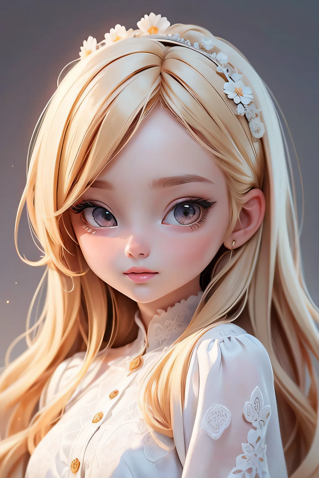 (best quality,ultra-detailed,soft lighting,super realistic,blonde portrait,beautiful detailed eyes,beautiful detailed lips,chibi:0.9)

A blonde portrait with the best quality and ultra-detailed features. The lighting is soft, creating a gentle atmosphere. The portrait is super realistic, capturing every intricate detail of the subject. The eyes are beautifully detailed, with vibrant colors and shining highlights. The lips are also exquisitely detailed, with a natural and alluring appearance.

The subject of the portrait is a chibi character, characterized by their cute and stylized proportions. This adds a touch of playfulness and charm to the artwork. The chibi style is slightly reduced in strength (chibi:0.9) to create a more realistic representation.

The artist has focused on capturing the nuances of the blonde hair, with individual strands and highlights adding depth and dimension to the portrait. The overall color palette is warm and inviting, enhancing the natural beauty of the subject.

The lighting in the artwork is soft, casting gentle shadows and illuminating the subject with a subtle glow. This enhances the sense of depth and adds a touch of sophistication to the composition.

With the best quality and ultra-detailed rendering, every brushstroke and texture is captured with precision and clarity. The artwork is of the highest resolution, allowing viewers to appreciate the intricate details up close. The result is a masterpiece that showcases the artist's skill and attention to detail.

In summary, this prompt generates a high-quality and ultra-detailed portrait of a blonde character. The lighting is soft and the artwork is super realistic, highlighting the beautiful eyes and lips of the subject. The chibi style adds a playful touch, while the overall color palette and lighting create a warm and inviting atmosphere.