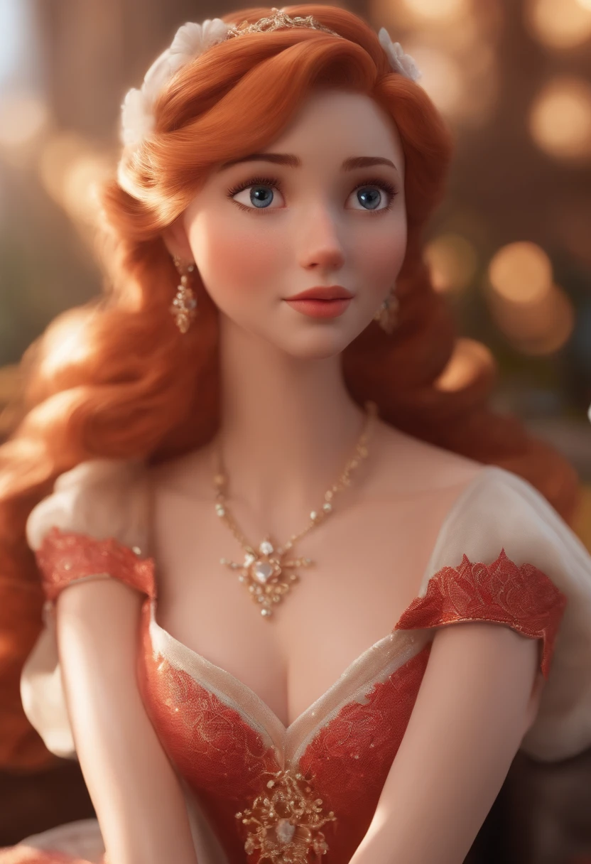 movie image quality,disney animation style,a red-haired princess, depth of fields,high light,real light,ray tracing,OC rendered,hyper-realistic,best quality,8k,Masterpieces,super-fine ,detailed pubic hair,correct anatomy,sharp focus on eyes,Bokeh,Facial features are carefully described