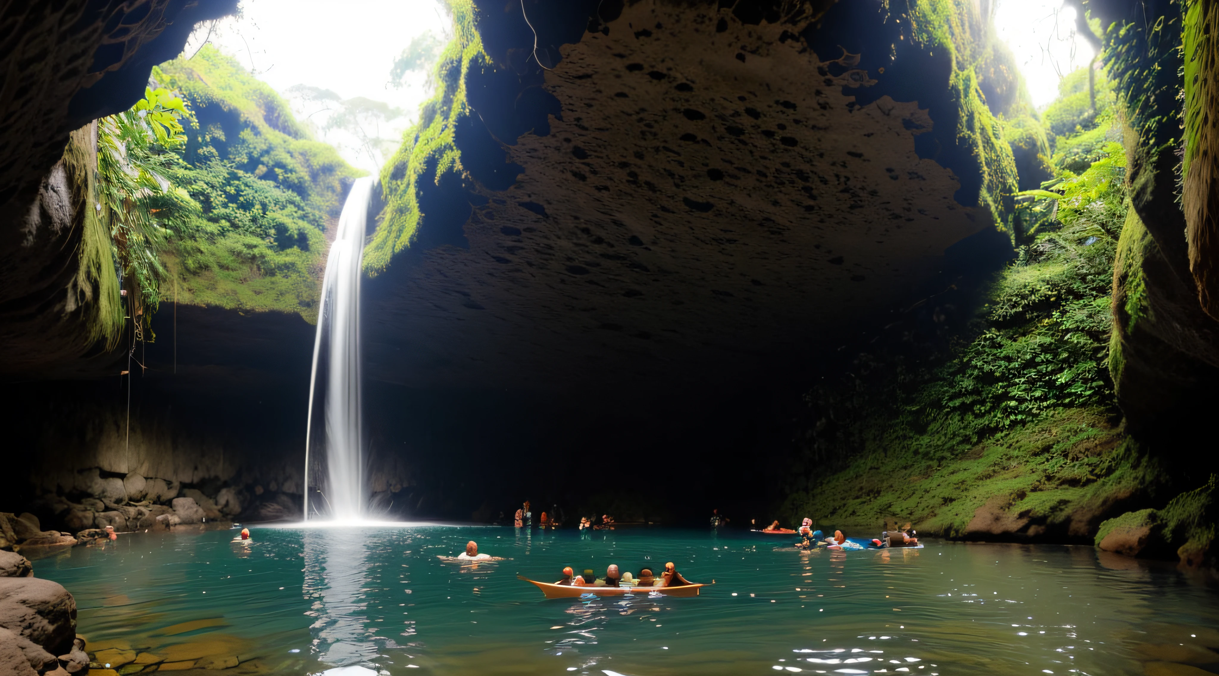cachoeira dentro de uma caverna em uma floresta tropical