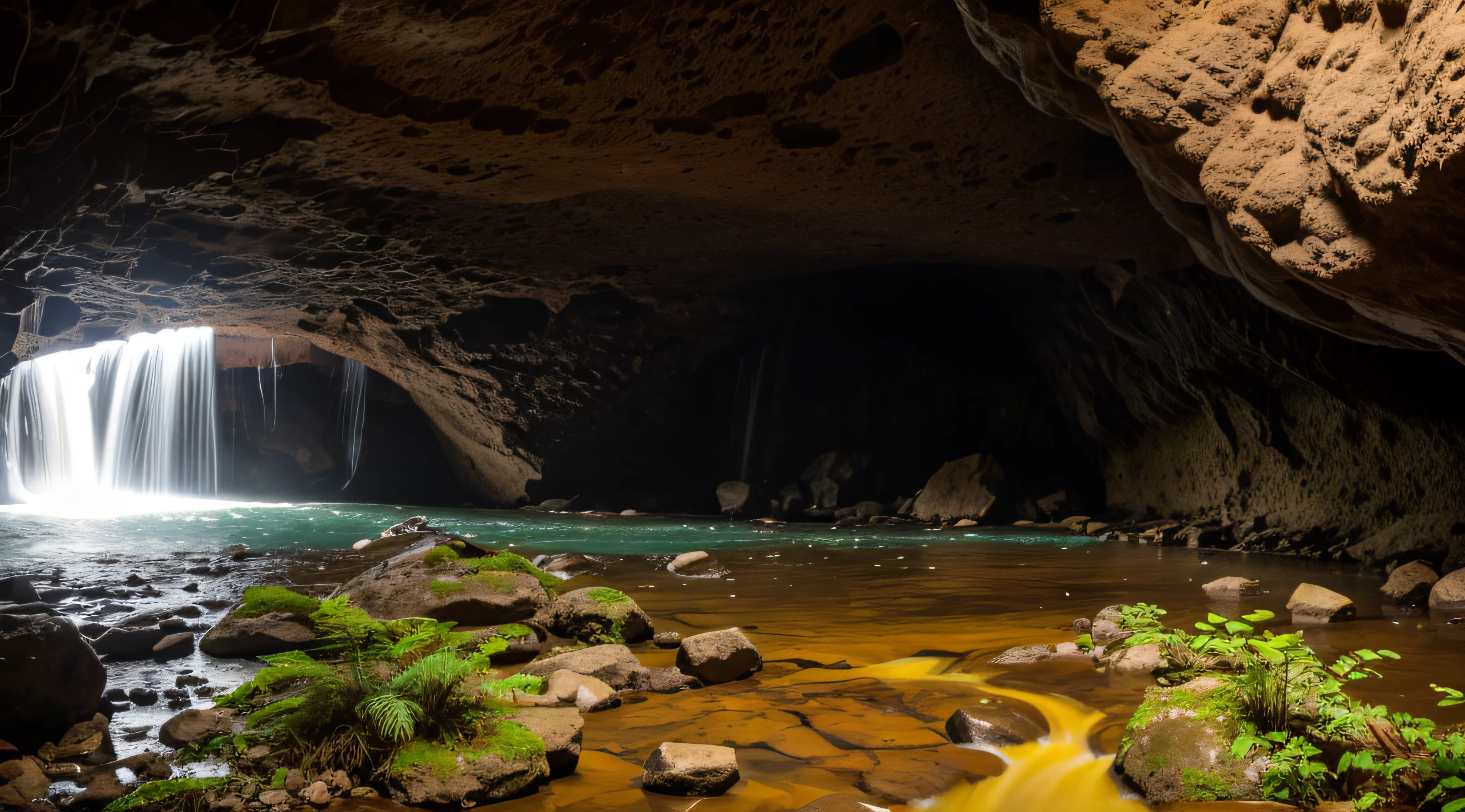 cachoeira dentro de uma caverna em uma floresta tropical