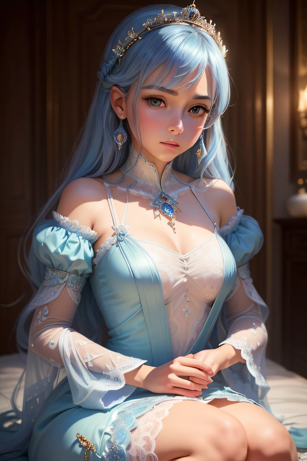 (Realistic,Photorealistic,photo-realistic:1.37,Ultra-detailed,Pixel Art:1.1,Blue hair,soft-lighting,eye shadow:0.9,Sweet girl,Long pink dress,queen,8K,Masterpiece:1.2)

A pictorial masterpiece of realistic, Photorealistic, And the photorealistic scene unfolds in front of your eyes in stunning 8K resolution. Bright colors and ultra-detailed elements really turn this work of art into a visual feast. The central accent of the composition revolves around a cute girl, which exudes an atmosphere of elegance and charm. Her mesmerizing long pink dress flows softly with her every step, gracefully capturing the essence of her royal presence as queen. 

Blue Hair Girl, Meticulously crafted with pixel art precision, adds a touch of uniqueness to her character, organically combined with soft lighting, which envelops her delicate features. The play of light and shadow emphasizes its beauty, Casting fine gradients, which enhance the depth and realism of the scene. 

Every brush stroke, Every pixel is painstakingly captured, to create an exquisite masterpiece, transcending reality. The level of detail is second to none, From the intricate lace on the girl's dress to the subtle nuances in her facial expressions. A work of art exudes an ethereal quality, Transporting the viewer into the world, where dreams and reality intertwine. 

In the color palette, selected for this work of art, Soothing shades of blue predominate, enhancing the girl's ethereal aura and emphasizing the overall serenity of the scene. Soft lighting adds a warm glow, imbuing a work of art with a sense of tranquility and charm. He bathes the girl in a gentle glow, evoking an emotional response in anyone, Who sees her beauty. 

This masterpiece is a testament to the possibilities of stable diffusion, Pushing the boundaries of what's possible in creating realistic and impressive images. Immerse yourself in this immersive scene and witness