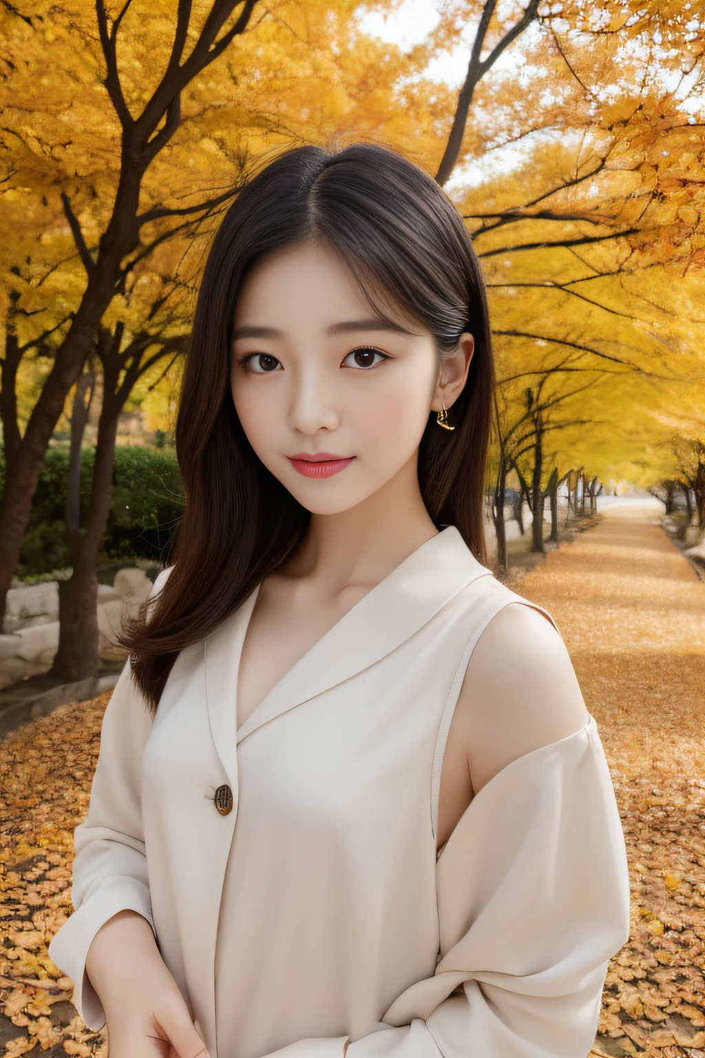 (masterpiece、high-level image quality、hightquality)、Korean Women、Beautiful、cute little:1.5、Clear black eyes、Beautiful skin、Beautiful limbs、Excellent style、Autumn in Korea、Beautiful Landscapes、