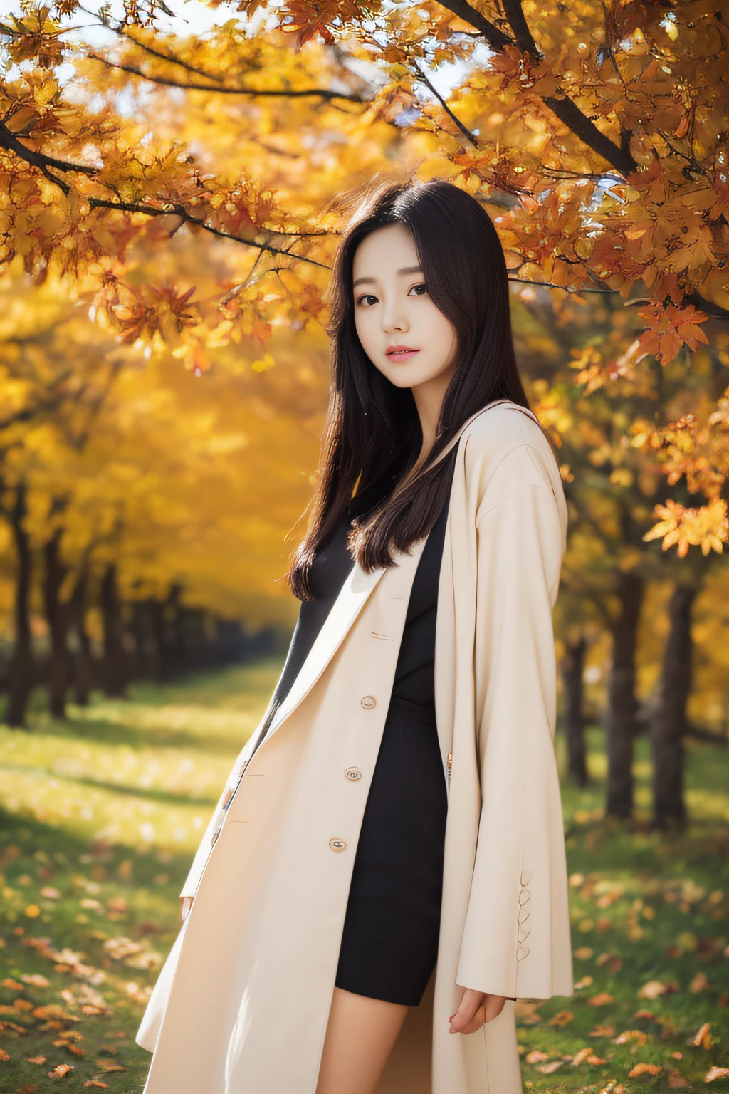 (masterpiece、high-level image quality、hightquality)、Korean Women、Beautiful、cute little:1.5、Clear black eyes、Beautiful skin、Beautiful limbs、Excellent style、Autumn in Korea、Beautiful Landscapes、