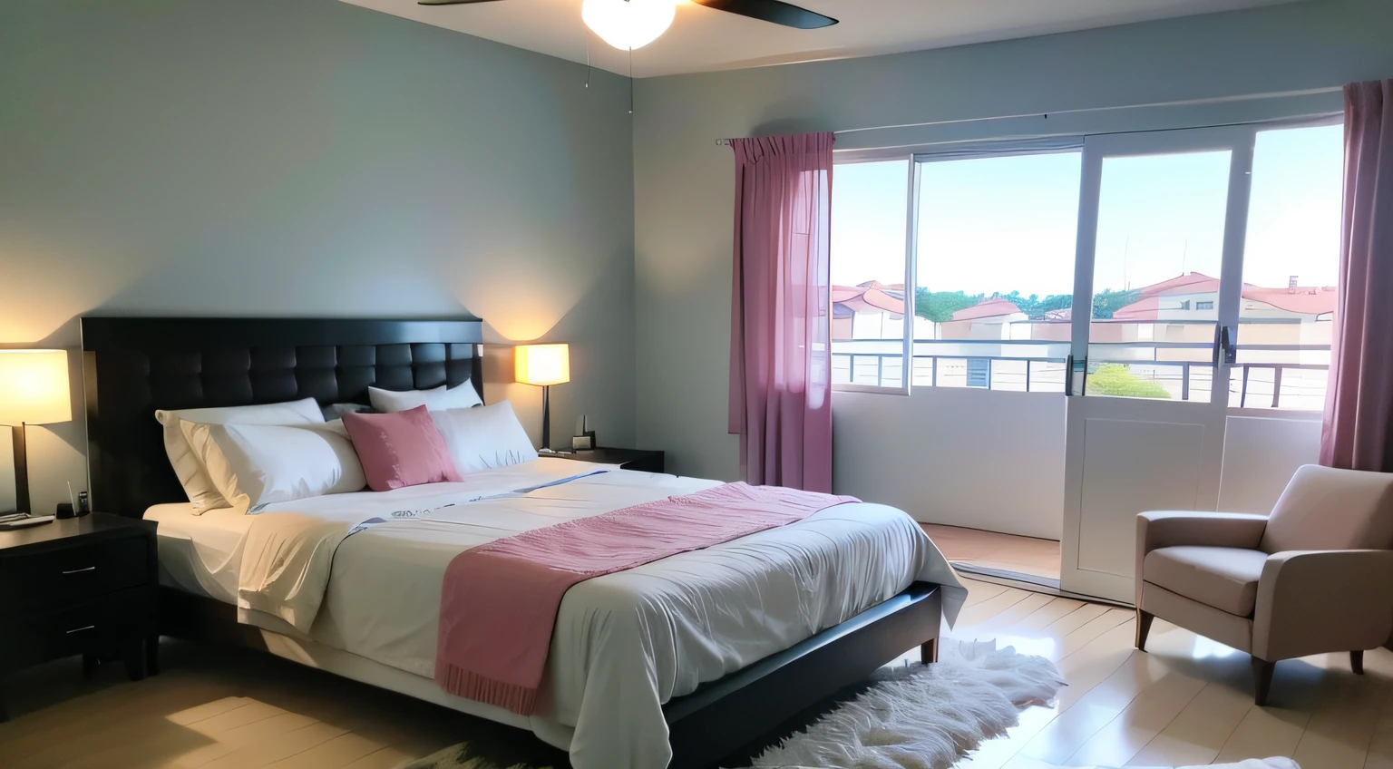Quarto dos Sonhos，em rosa，Bege, suave ,cama de casal moderna luxo
