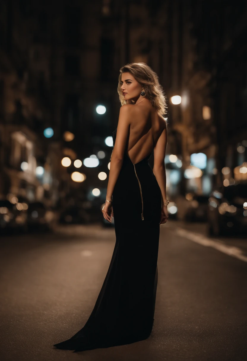 8k, master part, Foto RAW, melhor qualidade, fotorealistik, papel de parede CG Unity 8k altamente detalhado, profundidade de campo, Cinematic light, lente flaresi, ray tracing, (um rosto extremamente bonito, beautiful lips, Olhos bonitos), Rosto com detalhes intrincados, (pele ultra-detalhada), 1 girl, Escuro, em sombras profundas, menina ucraniana bonita, Modelo ucraniano, 1 masculino, (um corpo muito em forma e musculoso:1.3), (looking up at the audience), (UM OLHAR GRANDE E TENAZ:1.3), (Mangas), (City of Fashion at Night, noite escura, neon signs, Fundo desfocado), Noite de rua elegante, (sem gente nas costas:1.3), lindos brincos, Pulseiras, colar, knee tights, olhos claros, ambulante, (pale skinned), (olhos grandes), virada para a frente, (tiro na parte superior do corpo), (um vestido de cor de seda:1.3), (blonde hair), (um vestido justo e rendado), (transparente), (looking up at the audience:1.3) peito aberto, muito fino, middlebreasts, Don't turn your back, (tiro traseiro), transparente, Medium-sized glutes,.