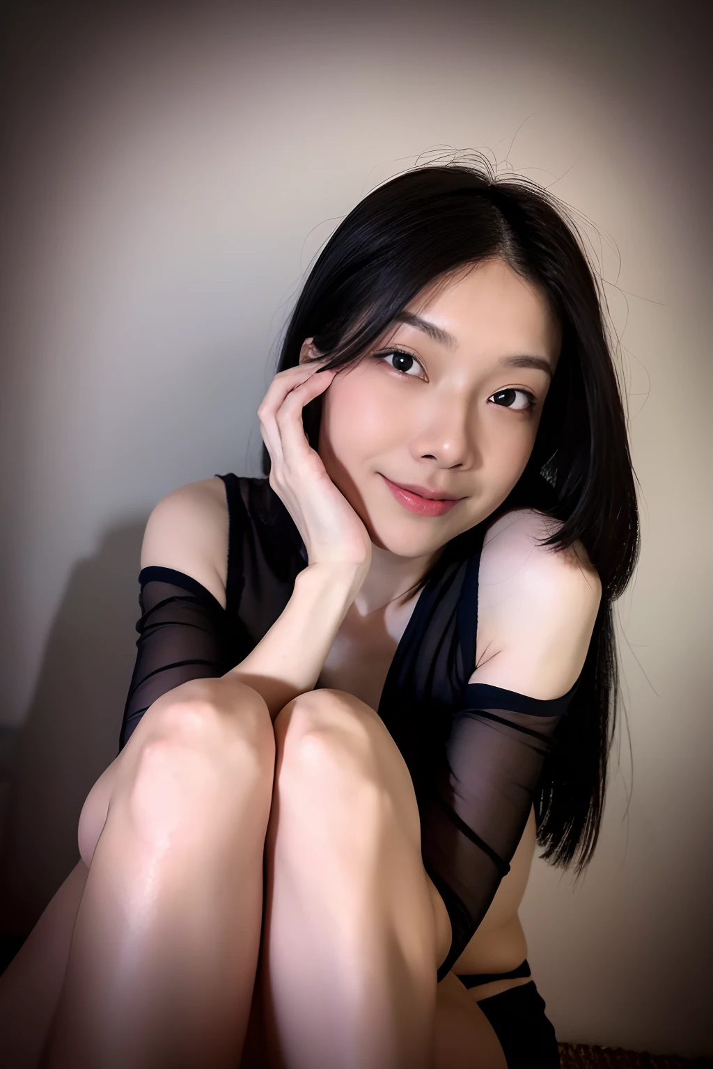 1girll, (Original photo, Best quality), (((Shallow depth of field))), (Realistic medium size, Photographic realism: 1.3), Masterpiece, an extremely delicate and beautiful one, Extremely detailed, CG, uniform, 2k wallpapers, Stunning appearance, Fine details, subtle smiling, Extremely detailed CG uniform 8k wallpaper, hugefilesize, Super super detailed, Super high resolution , Absurd, Soft lighting Next, (((Long hair : 1.3), short length bangs, Jet black hair, Floating hair NovaFrogStyle)), Beautiful detailed girl, Highly detailed fingers, Extremely detailed eyes and face, Beautifully detailed nose, Beautifully detailed eyes, Longer eyelashes, light in face, Audience, (Closed mouth: 1.2), Grow long hair, Cute breasts, Young age, Mature face, (full bodyesbian: 1.3), ((and sexy)), Realistic face, Realistic body, Slim body proportions, Beautiful slender thighs, Legs spread,比基尼,zhen