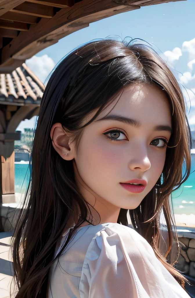 (Ultra realista), (illustration), (Higher resolution), (8K), (Extremadamente detallado), (best illustration), (Ojos verdes hermosos y detallados), (Mejor calidad), (Ultra detallado), (Obra maestra), (Papel tapiz), (Cara detallada), Solo, 1 chica, mirando al espectador, detalles finos, cara detallada, en la oscuridad, sombras profundas, discreto, pureerosfaceace_v1, sonriente, cabello largo, cabello liso chal negro, flequillo