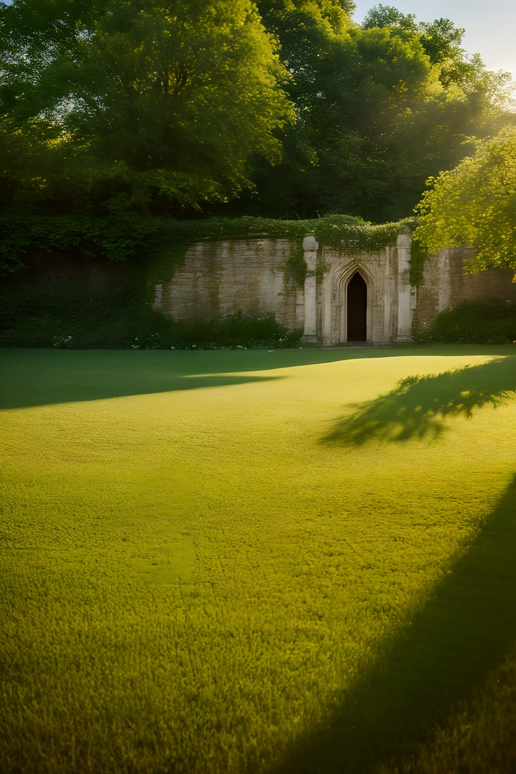 (the Extremely Detailed CG Unity 8K Wallpapers, masutepiece, Best Quality, Ultra-detailed), (Best Illumination, Best Shadow, extremely delicate and beautiful), Flower Garden, rich greenery, Sunlight shines in, Ruined castle in the light, depth of fields, warm and inviting atmosphere.