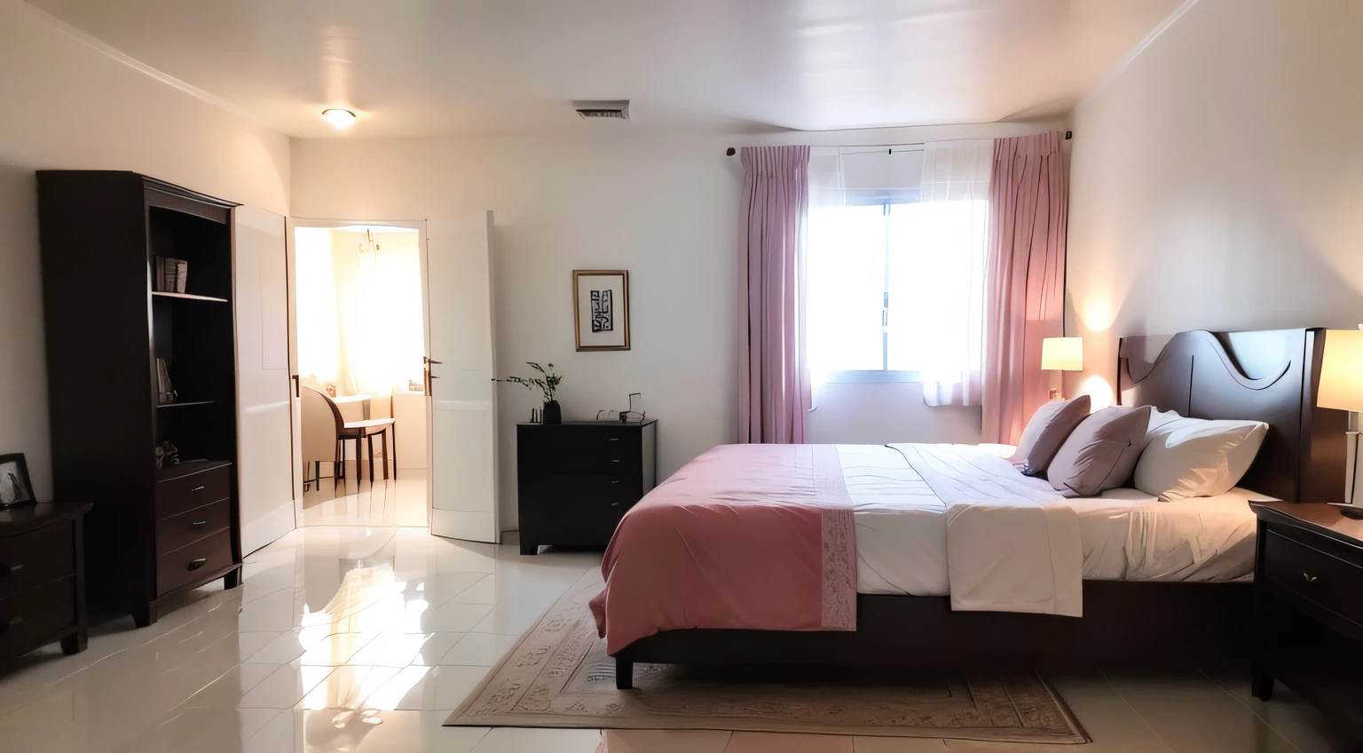 Quarto dos Sonhos,em rosa,Bege, suave ,cama de casal moderna luxo
