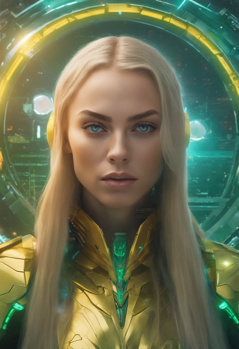 (RAW Photo, best quality), (Hyper Realistic),16k,(realistic, photo-realistic:1.5), Masterpiece,ultra high res, Stunning, Beautiful Milf Latin Brazilian Woman Goddess of Multiverse, Impossing Pose, Athletic Body, Suntan Skin, Wearing Egyptian Jewels Futuristic Cut Armor and Cloak with Intricate Isometric Fluid Galaxy Bioluminescence Effects, symmetrical, with Galaxies orbiting her body, perfect detailed face, detailed symmetric circular Green iris pupils, ((Gorgeous Long Blonde Fluid Hair)), high detailed Skin, Realistic, intricately detailed, cinematic, Isometric, awesome full color, gritty, mucha, klimt, 16k, hight definition, cinematic, neoprene, behance contest winner, portrait featured on unsplash, smooth, ultra high definition, ultra sharp focus, intricate artwork masterpiece, ominous, epic, TanvirTamim, trending on artstation, highly detailed, vibrant