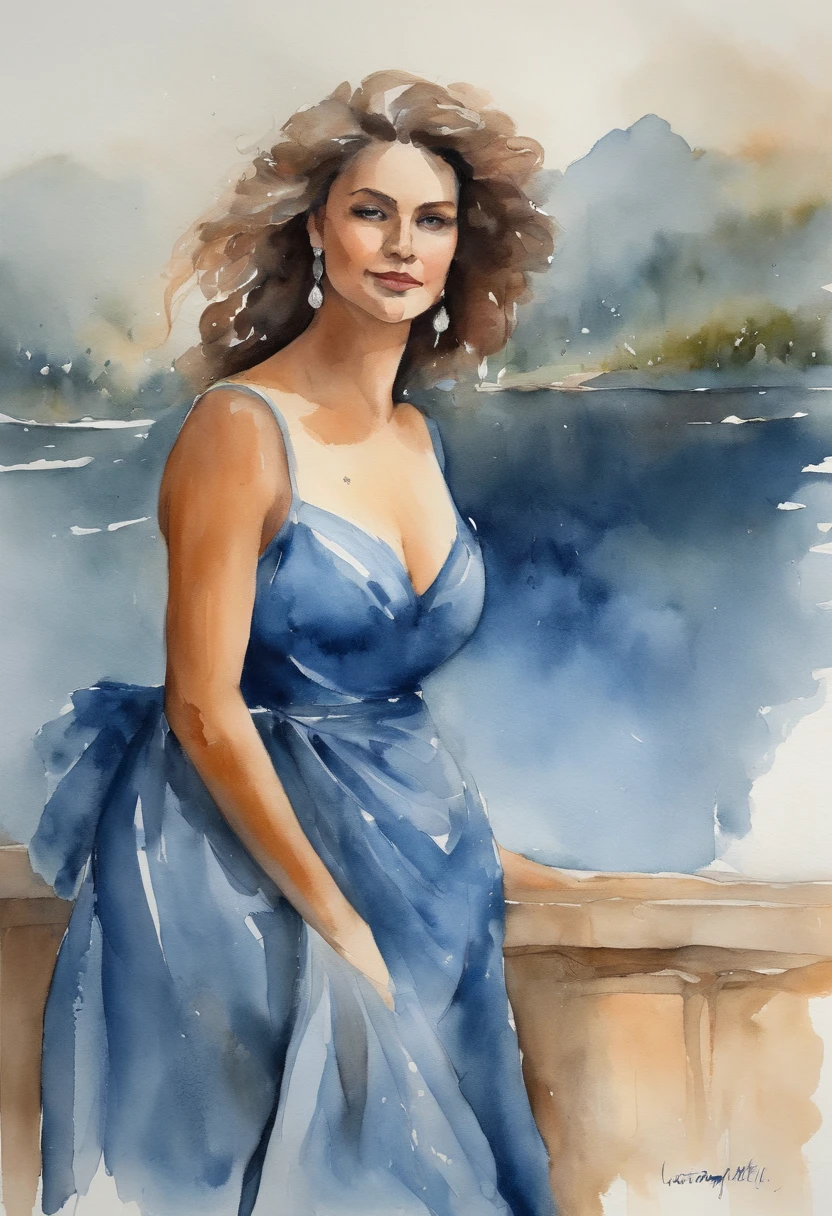 Haughty woman and showing dignity and self-love, The woman is wearing a beautiful blue dress. paisagem urbana, The landscape is ultra detailed, tudo bem detalhado e lindo, ultra qualidade. Realismo 8K