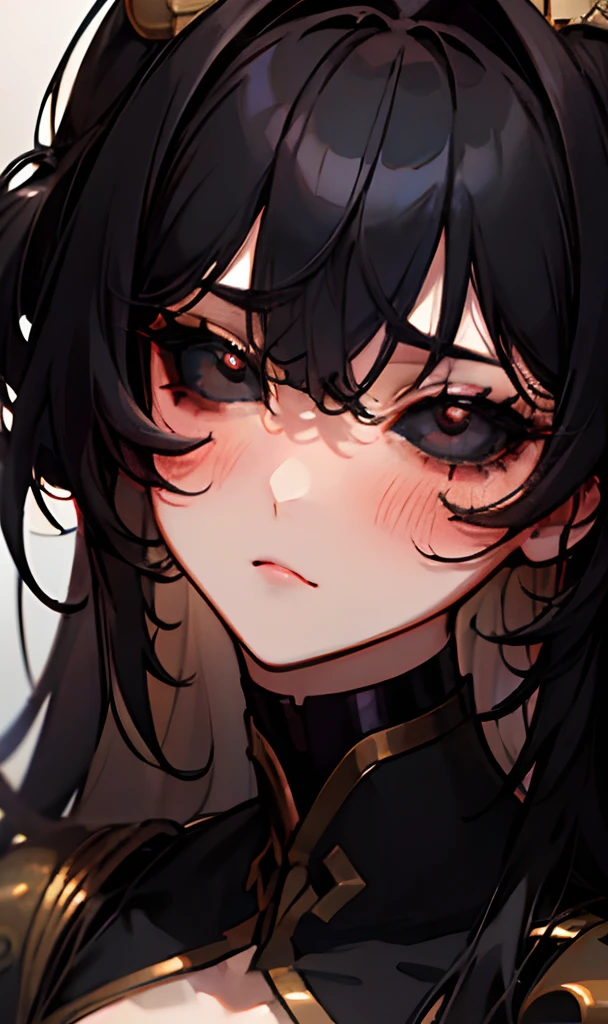 Original Character,8k, Masterpiece, Best Quality,Detailed, Beautiful Detailed Eyes, solo,fine skin,blush,portrait,black eyes,black sclera,black hair,long hair,(hair 2antennas),looking to view