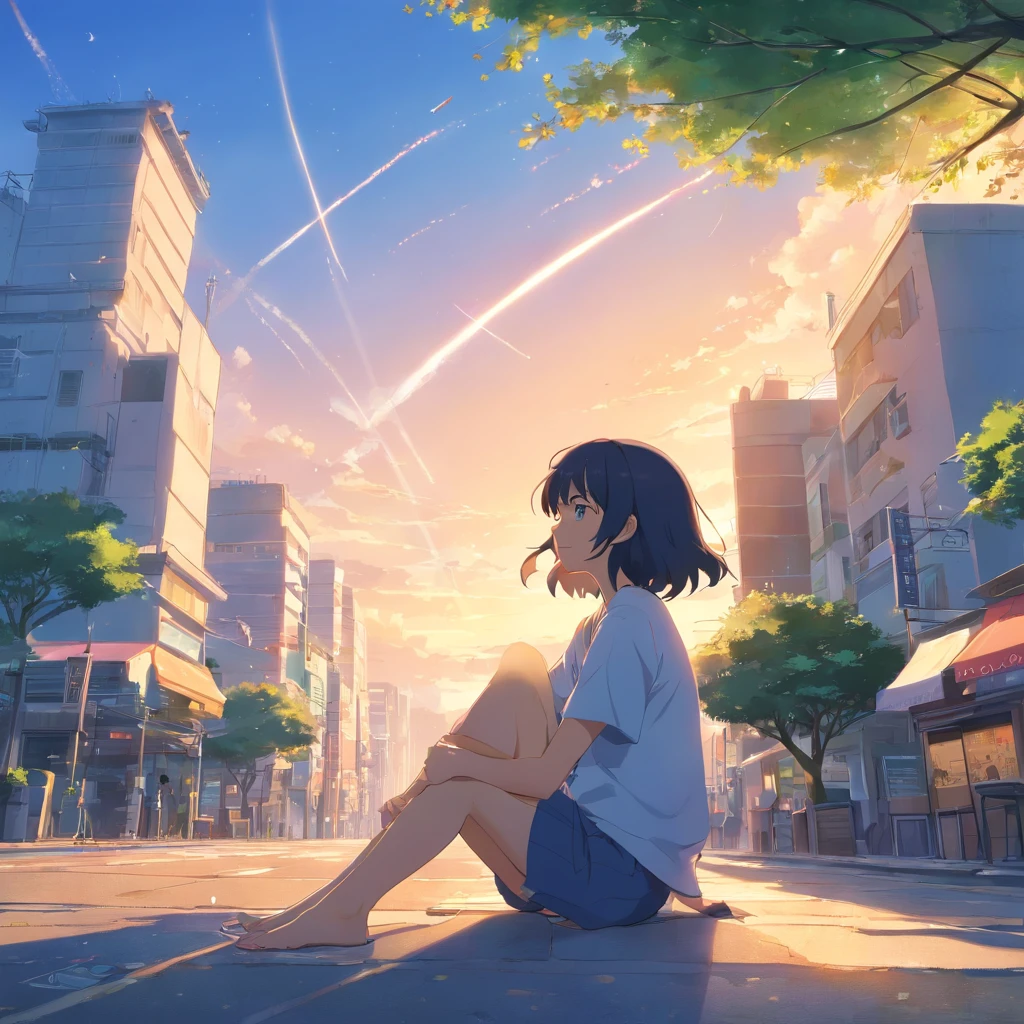 octans、天空、optic、landscapes、only child、morning、独奏、plein air、Signature、建筑、云、milkyway、sitting on、The tree、length hair、street、silhuette、A city scape