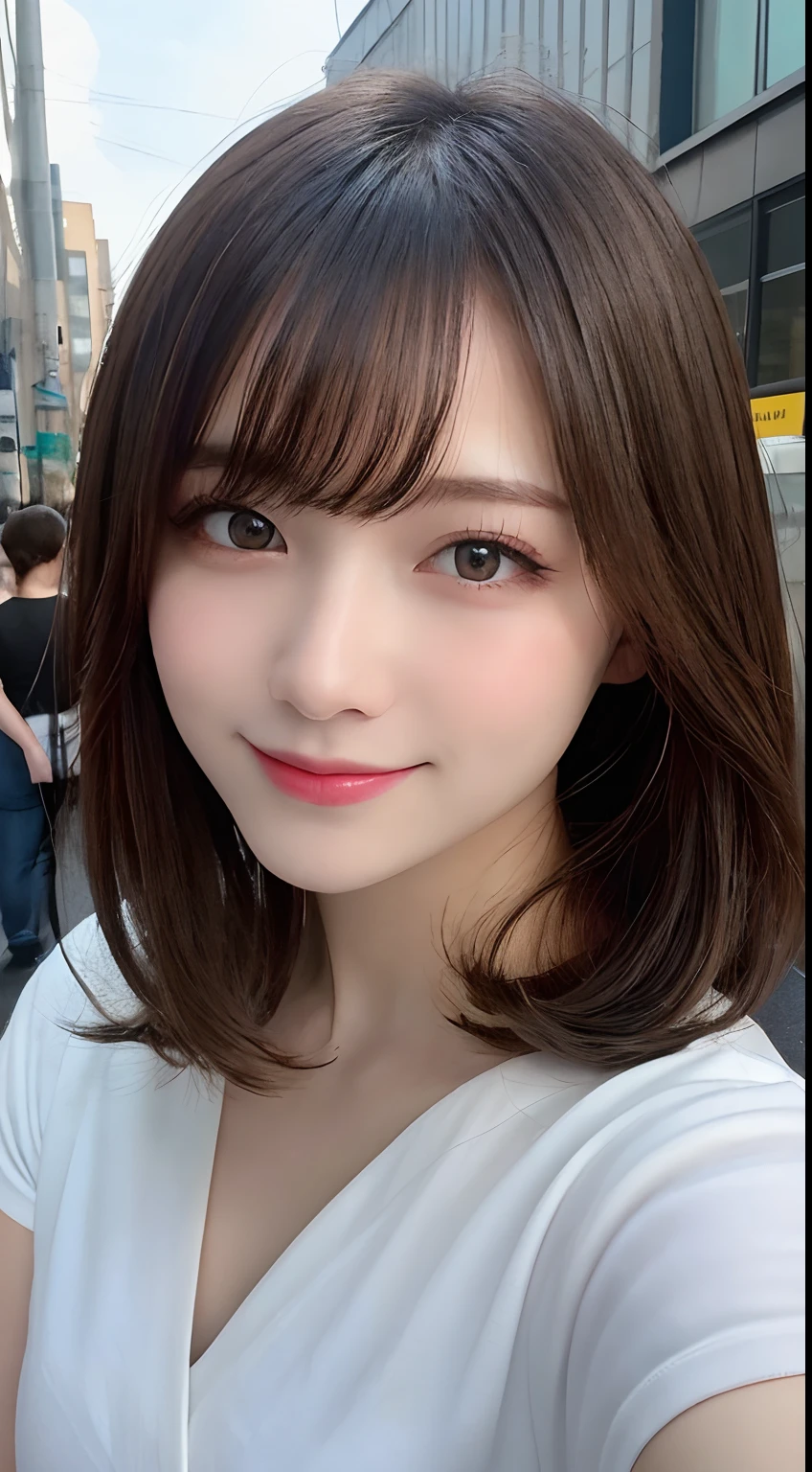 ((best image quality, 8k, masterpiece:1.3)), 1 girl, Beautiful woman with slender abs:1.3, (casual hairstyles, :1.2), sweatshirt hoodie,Extra-fine face, detailed eye, double eyelid,With a smile。Let's take a photo with a cute pose,numbers are very bad,small waist,big breasts,close,close chest,