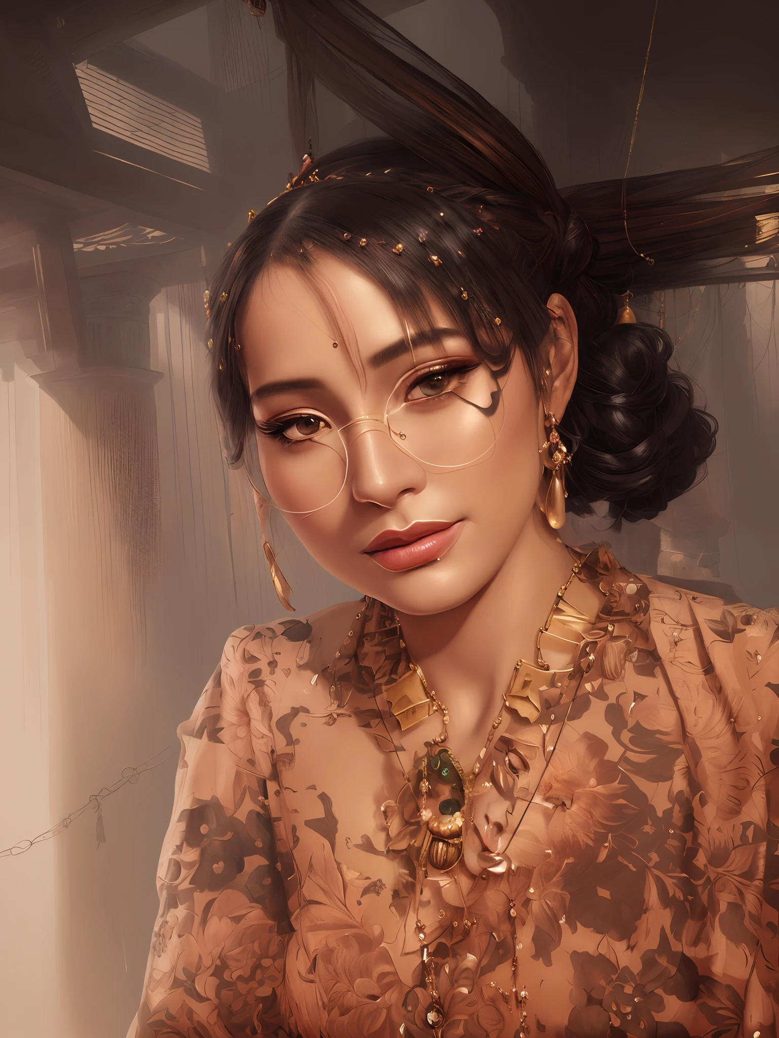 painting of a woman with a headpiece and a necklace, detailed beauty portrait, goddess close-up portrait, portrait of a beautiful goddess, a stunning portrait of a goddess, detailed beautiful portrait, beautiful character painting, gorgeous digital painting, detailed matte fantasy portrait, fantasy portrait art, beautiful digital painting, fantasy art portrait, indian goddess, beautiful fantasy art portrait
