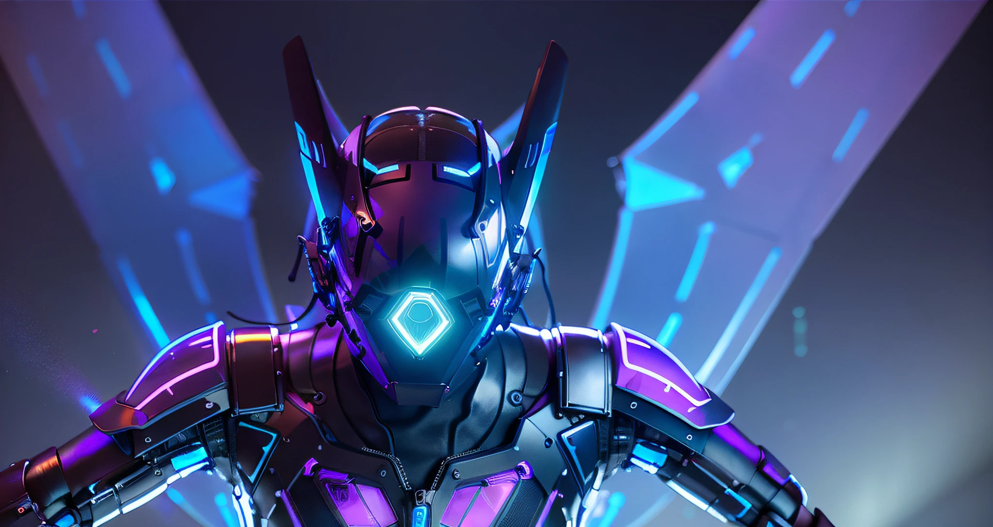 MALE. MAN. MAN. MALE..wings leds, divine paradise. neon blue and Purple butterfly wings leds. heavenly illumination. God. Holy robotic. levitating. Position of god. Deitado na cama. strong, robust and masculine body. fat arms. Position of divinity. Floating. divine statue, pedestal, holy pedestal. levitating. masterpiece, best quality, a close up of a futuristic looking cyborg man with a fantastic cyber helmet head with blue and Purple triangle led lights and a halo, full body, dancing. dance. synthwave ballad. silver pants. wearing a blue and Purple techwear jacket, white church in background. jump, full body, robotic legs. divine statue, pedestal, holy pedestal. neon blue and Purple butterfly wings leds. MASCULINE. MALE MASCULINE. Boy Muscular