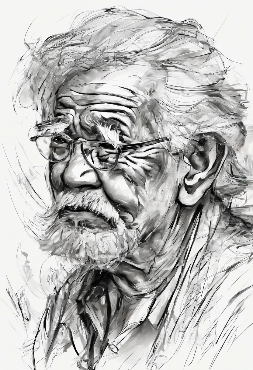 an old man drawn in a sketchy way, in the style of photo-realistic techniques, mote kei, digital painting and drawing, black and white mastery, uhd image, thai art, realistic watercolor paintings --ar 72:109 --s 750 --v 5.2