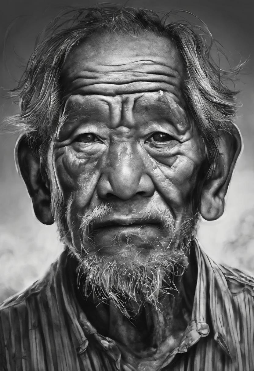 an old man drawn in a sketchy way, in the style of photo-realistic techniques, mote kei, digital painting and drawing, black and white mastery, uhd image, thai art, realistic watercolor paintings --ar 72:109 --s 750 --v 5.2