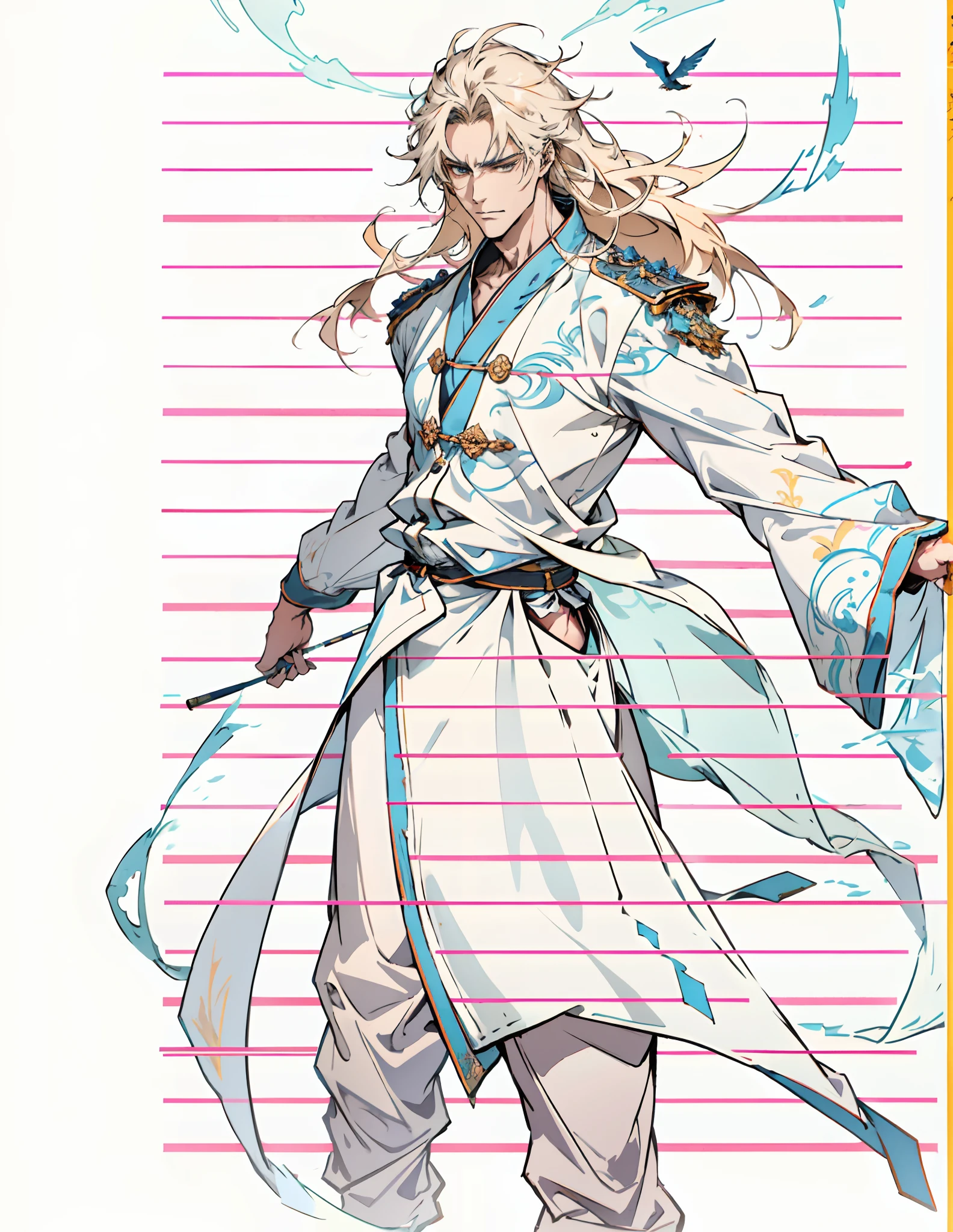 A man with disheveled long hair, a cascade of unruly locks, a handsome countenance, a carefree expression, tall and slender, wears a light-colored Chinese-style undershirt, over which he layers a loose dark-colored long daoist robe, long and wide sleeves, wears dark pants, surrounded by colorful clouds and mist, stands amidst a colorful sea of clouds and mist, this character embodies a finely crafted fantasy-style Chinese martial artist character in anime style, characterized by an exquisite and mature manga illustration art style, high definition, best quality, highres, ultra-detailed, ultra-fine painting, extremely delicate, professional, anatomically correct, symmetrical face, extremely detailed eyes and face, high quality eyes, creativity, RAW photo, UHD, 8k, Natural light, cinematic lighting, masterpiece:1.5
