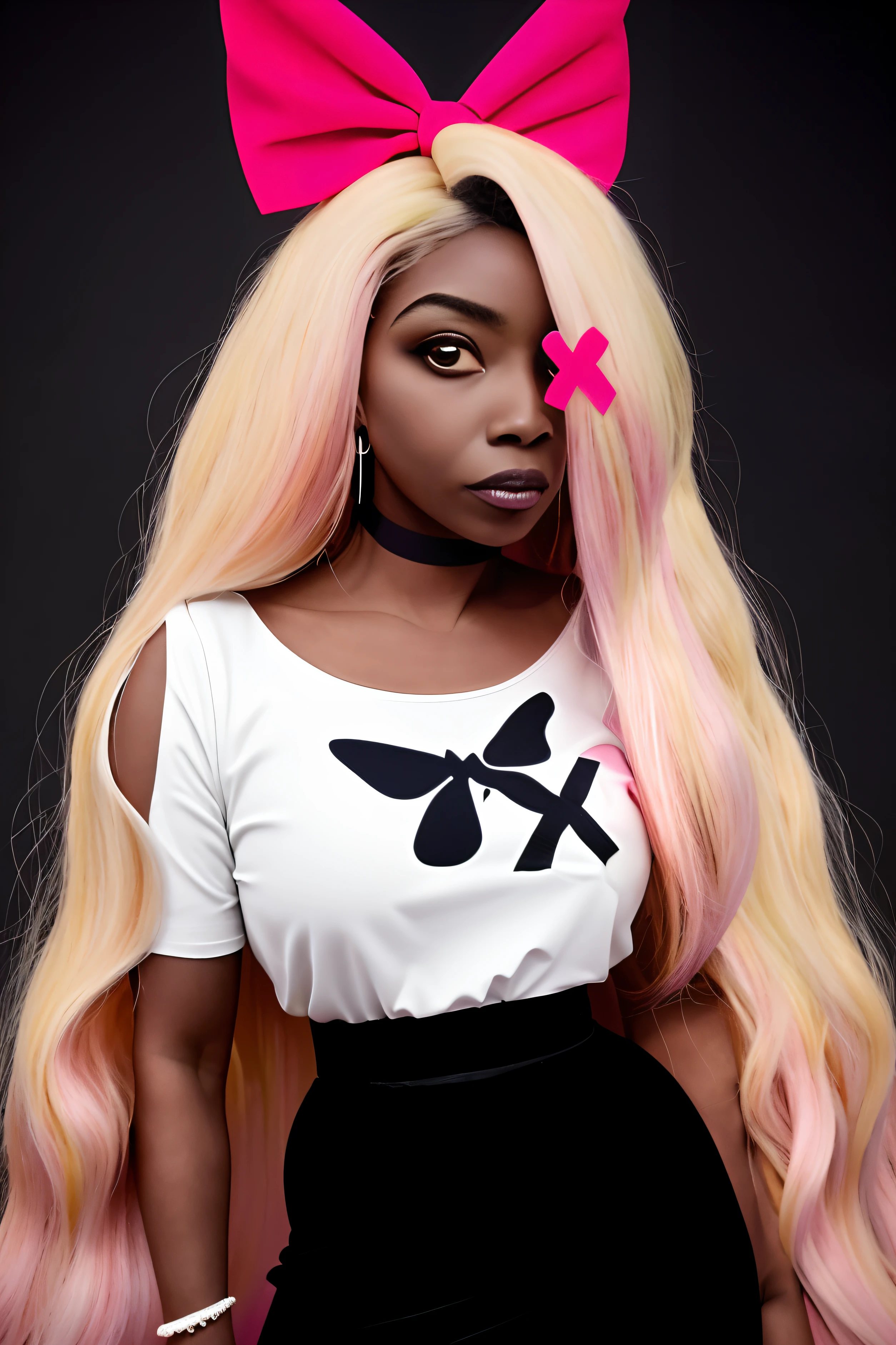 (Vaggie:1.2), ( Hazbin Hotel, gargantilha preta, camisa vermelha com gola preta, black skirt, Meias da Marinha, luvas longas da marinha, hairbow:1.2), (esclera rosa pastel, pupila negra, pele cinzenta, cabelos brancos, Cabelos Longos, hairbow:1.2), (Realistic:1.2), (master part:1.2), (tiro de corpo inteiro:1),(Tiroteio de Cowboy:1.2), neon lighting, dark romantic lighting, (altamente detalhado:1.2),(rosto detalhado:1.2), (Gradientes), Colouring, olhos detalhados, (paisagem detalhada:1.2), (natural lighting:1.2), (dynamic pose:1.2), (sozinho, One person, 1girl:1.5), Standing,....3d, realista, mulher, Latin traits, corpo chubby, curvy e seios pequenos, Anatomia humana correta, olhar sedutor, sombrancelhas franzidas e cara marrenta, pele cinza, metamorfose mariposa, seios bem pequenos