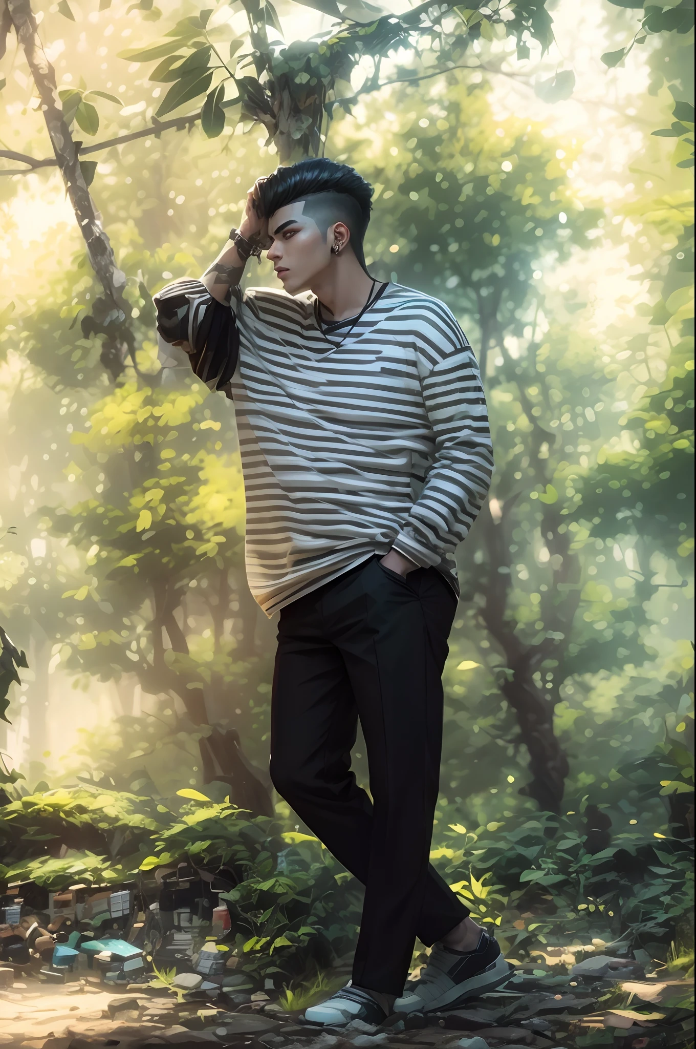 Transform into my self on cyberpunk, real face, original face nothing change, background forest look, handsome boy, 8k regulation