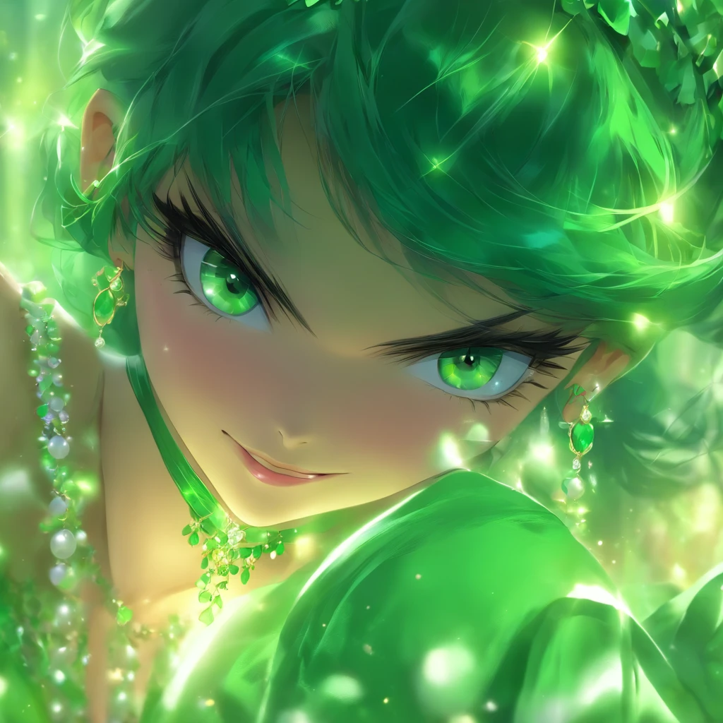 Boyish very short black hair, lipsticks, Japan woman smiling, Green Long Grove, Emerald Tia boyish very short black hair, lipsticks, Japan woman smiling, Satin green long gloves, Green Pearl Necklace, verd s eyes, Green eyes, Long green gloves made of satin material, big breasts beautiful, Green Bridal Veil, Green eyes, Emerald Earrings,emerald tiara, Green eyes