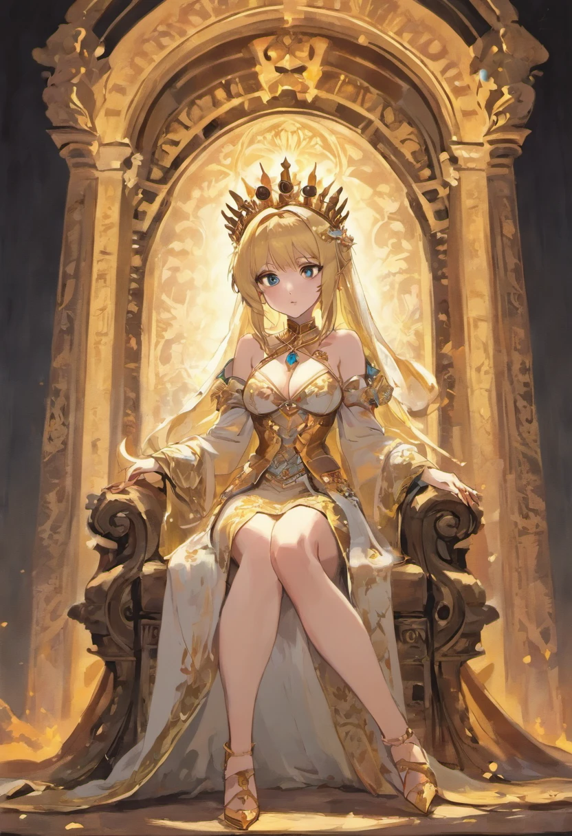 Big tits, queen, sitting on the throne, Vintage Illustration, blonde,  Ancient ornamental illustration, 12 century, 1000ad, ancient ornament, extremely detailed, rustic, 8k, 16k, amazing resolution, extremely sharp, detail, masterpiece, (Laurel leaf crown)