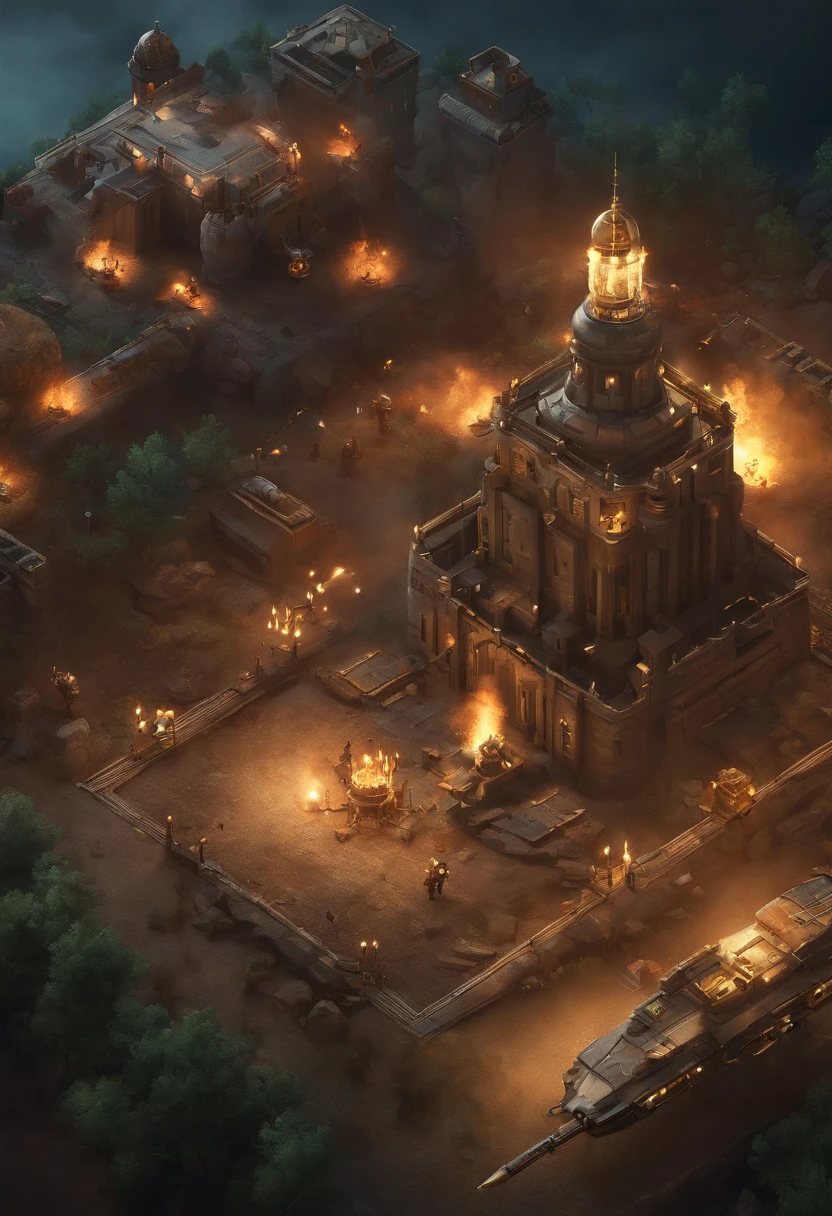 isometric projection,tower defense,gaming machine,gun turret,isometric perspective,gaming environment,three-dimensional graphics,highly detailed gun,cool mechanical design,advanced targeting system,realistic bullet effects,destructive firepower,enemy invasion,challenging waves of enemies,upgradeable arsenal,player strategy,intense gameplay,adrenaline rush,explosive action-packed battles,stunning visual effects,vibrant color palette,dynamic lighting effects,immersive gaming experience,professional-quality illustrations,masterpiece:1.2,ultra-detailed,high-res,isometric game art,sci-fi concept art,creative world-building,complex game mechanics,intuitive user interface,addictive gameplay loop,thrilling audio design