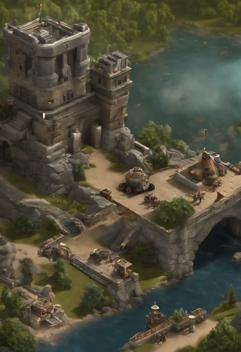 isometric projection,tower defense,gaming machine,gun turret,isometric perspective,gaming environment,three-dimensional graphics,highly detailed gun,cool mechanical design,advanced targeting system,realistic bullet effects,destructive firepower,enemy invasion,challenging waves of enemies,upgradeable arsenal,player strategy,intense gameplay,adrenaline rush,explosive action-packed battles,stunning visual effects,vibrant color palette,dynamic lighting effects,immersive gaming experience,professional-quality illustrations,masterpiece:1.2,ultra-detailed,high-res,isometric game art,sci-fi concept art,creative world-building,complex game mechanics,intuitive user interface,addictive gameplay loop,thrilling audio design