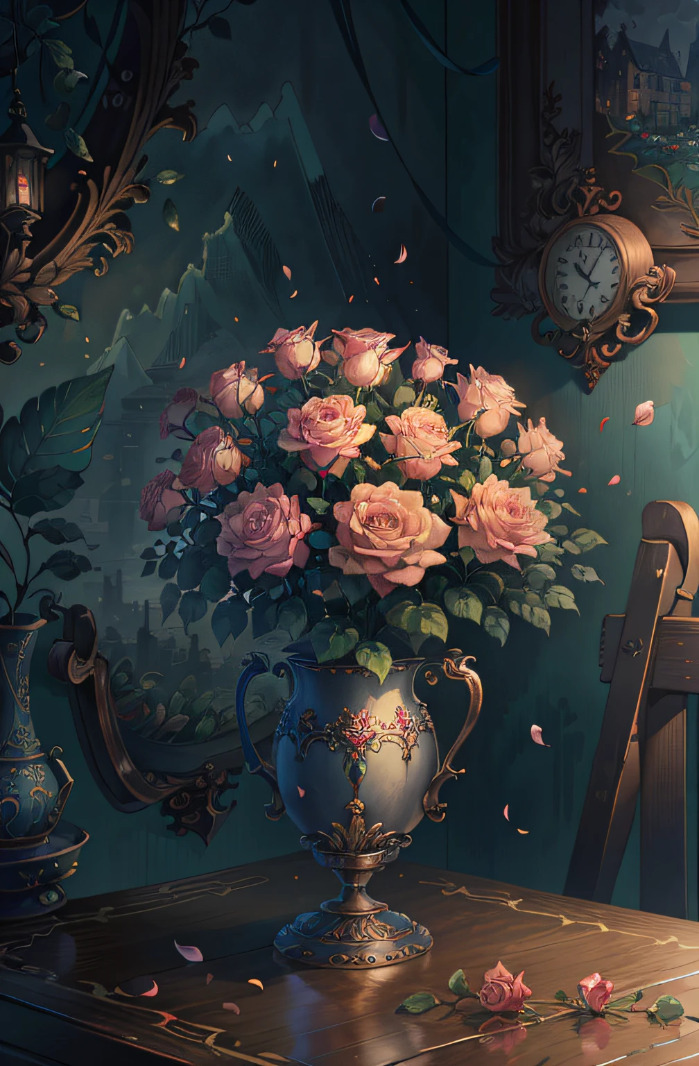 Original，（illustratio：1.1），（best qualtiy），（tmasterpiece：1.1），（the Extremely Detailed CG Unity 8K Wallpapers），（a color：1.2），Rose bushes，rose petals，