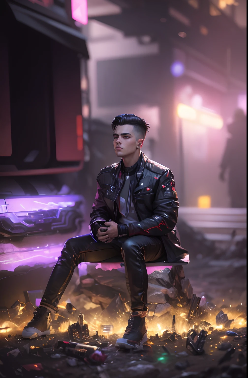 Change background cyberpunk handsome boy, realistic face, 8k. ultra realistic,