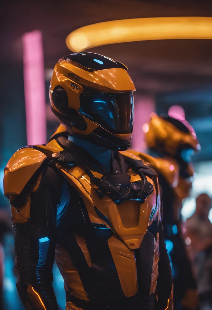 future heroes in fururistic suit,neon glowing suits