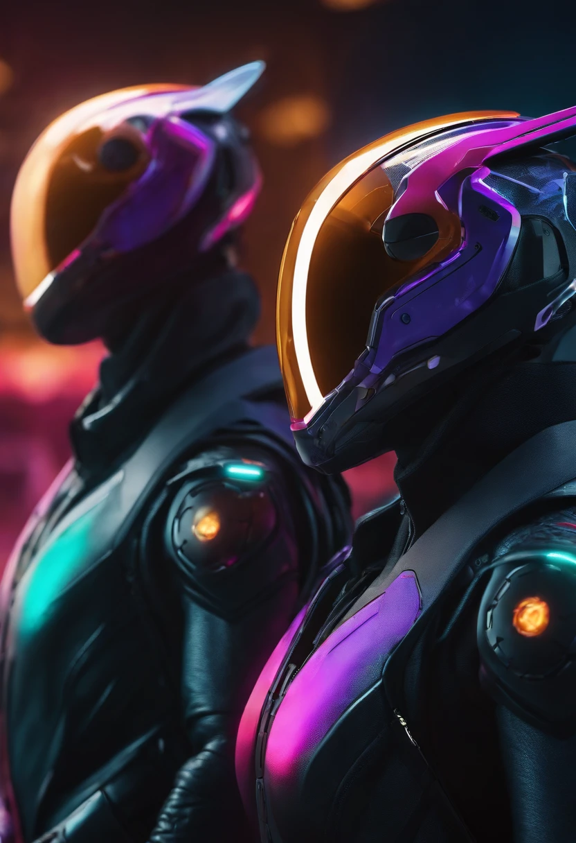 future heroes in fururistic suit,neon glowing suits