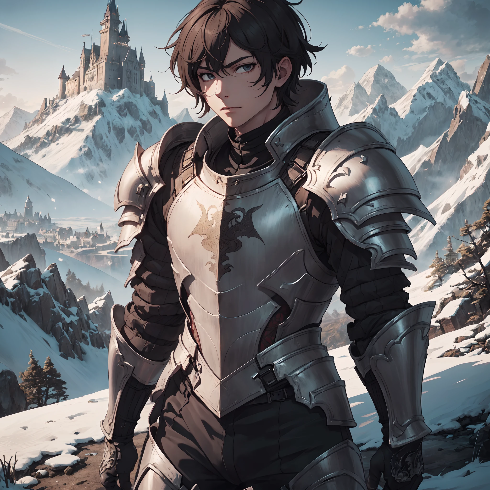 128K Resolution,
Ultra High Definition,
Best Quality,
Hyper Detailed,
Masterpiece,
Anime,
Body Shot,
1 Boy,
Handsome,
Hyper Detailed Short Hair,
(((Hyper Detailed Armor Plates))),
(((Hyper Detailed Undershirt))),
(((Hyper Detailed Baron Armor))),
(((Mountain Castle Background Scenery))),