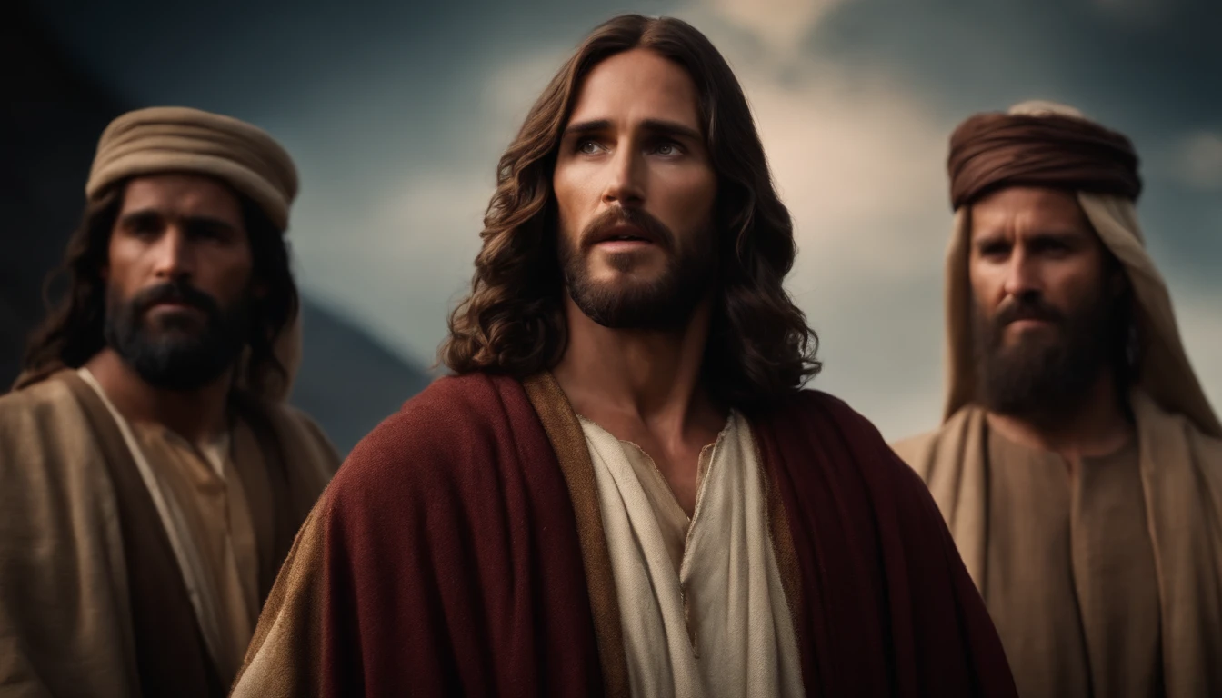 Jesus( 8K realista), com alguns anjos ao seu redor, Jesus is commanding the angels. (imagem: Cinematic realistic 8K