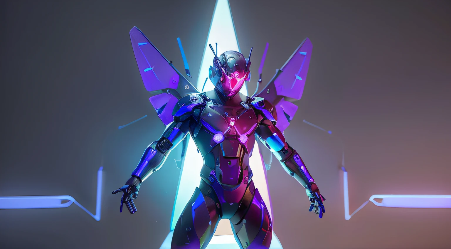 MALE. MAN. MAN. MALE..wings leds, divine paradise. neon blue and Purple butterfly wings leds. heavenly illumination. God. Holy robotic. levitating. Position of god. Deitado na cama. strong, robust and masculine body. fat arms. Position of divinity. Floating. divine statue, pedestal, holy pedestal. levitating. masterpiece, best quality, a close up of a futuristic looking cyborg man with a fantastic cyber helmet head with blue and Purple triangle led lights and a halo, full body, dancing. dance. synthwave ballad. silver pants. wearing a blue and Purple techwear jacket, white church in background. jump, full body, robotic legs. divine statue, pedestal, holy pedestal. neon blue and Purple butterfly wings leds. MASCULINE. MALE MASCULINE. Boy Muscular